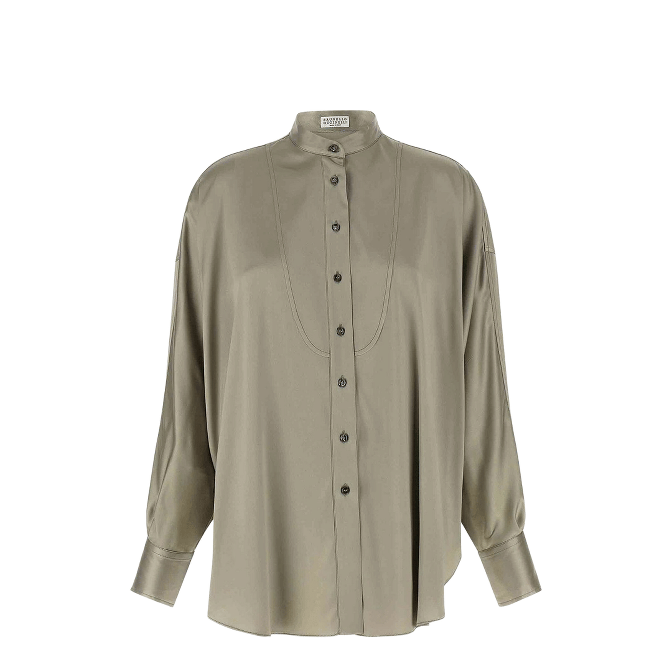 Brunello Cucinelli Monili Mandarin - Collar Shirt Green