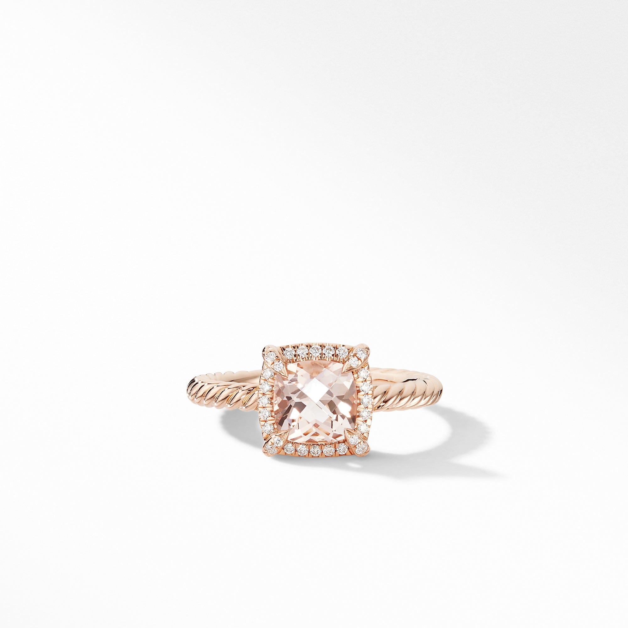 David Yurman Petite Chatelaine Pave Bezel Ring in 18k Rose Gold with Morganite - R14202D8RAMODI6