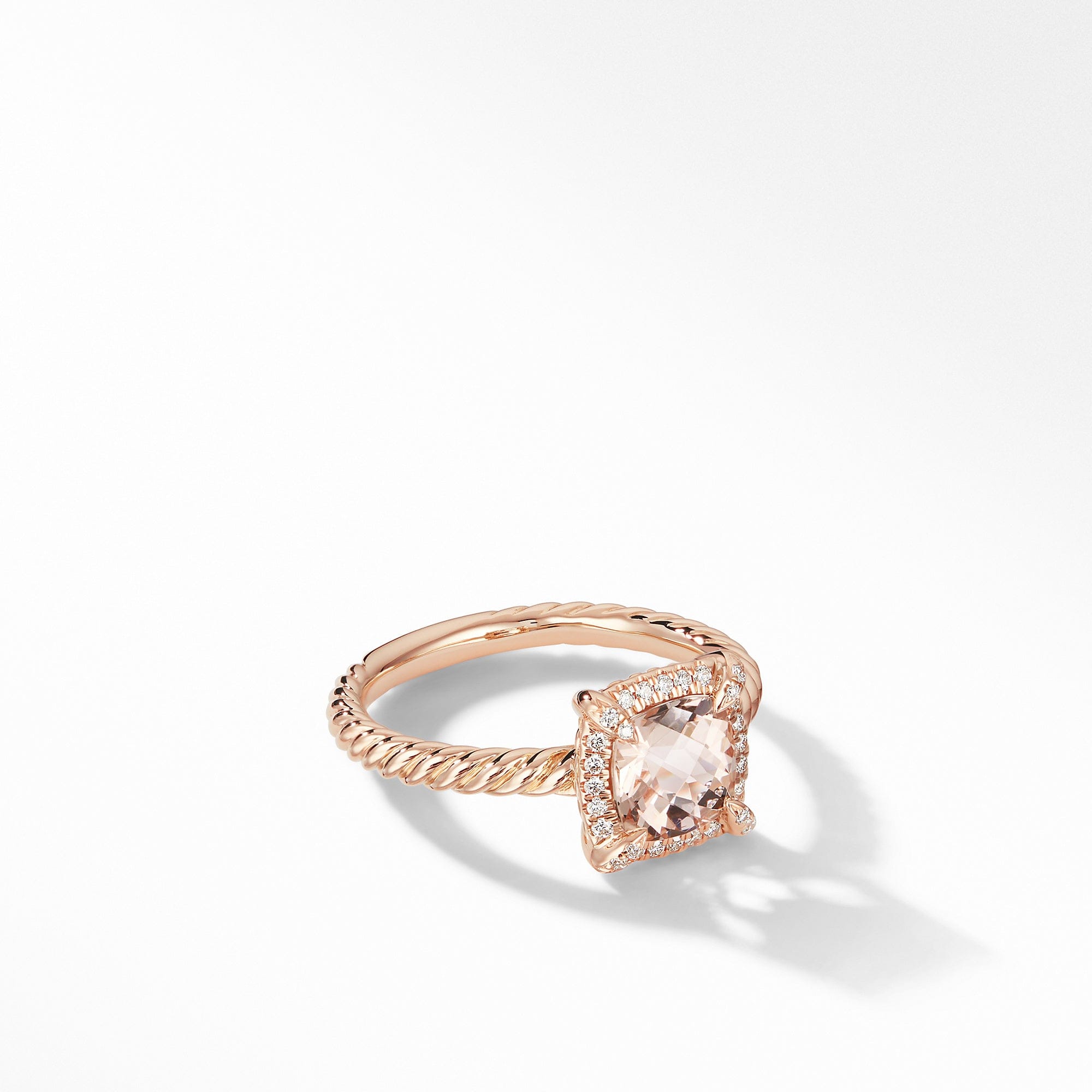 David Yurman Petite Chatelaine Pave Bezel Ring in 18k Rose Gold with Morganite - R14202D8RAMODI6