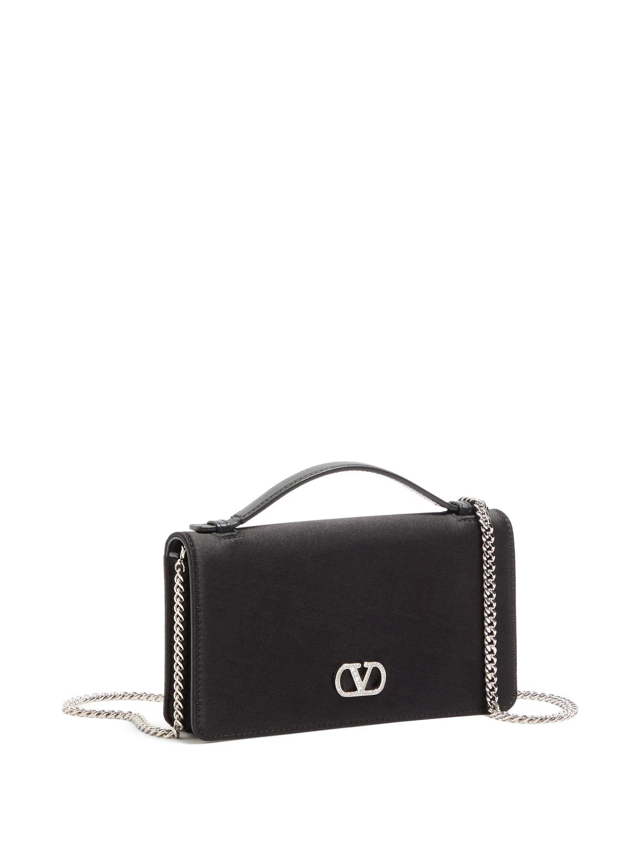 Valentino Garavani Vlogo Signature chain wallet in satin with jewel logo