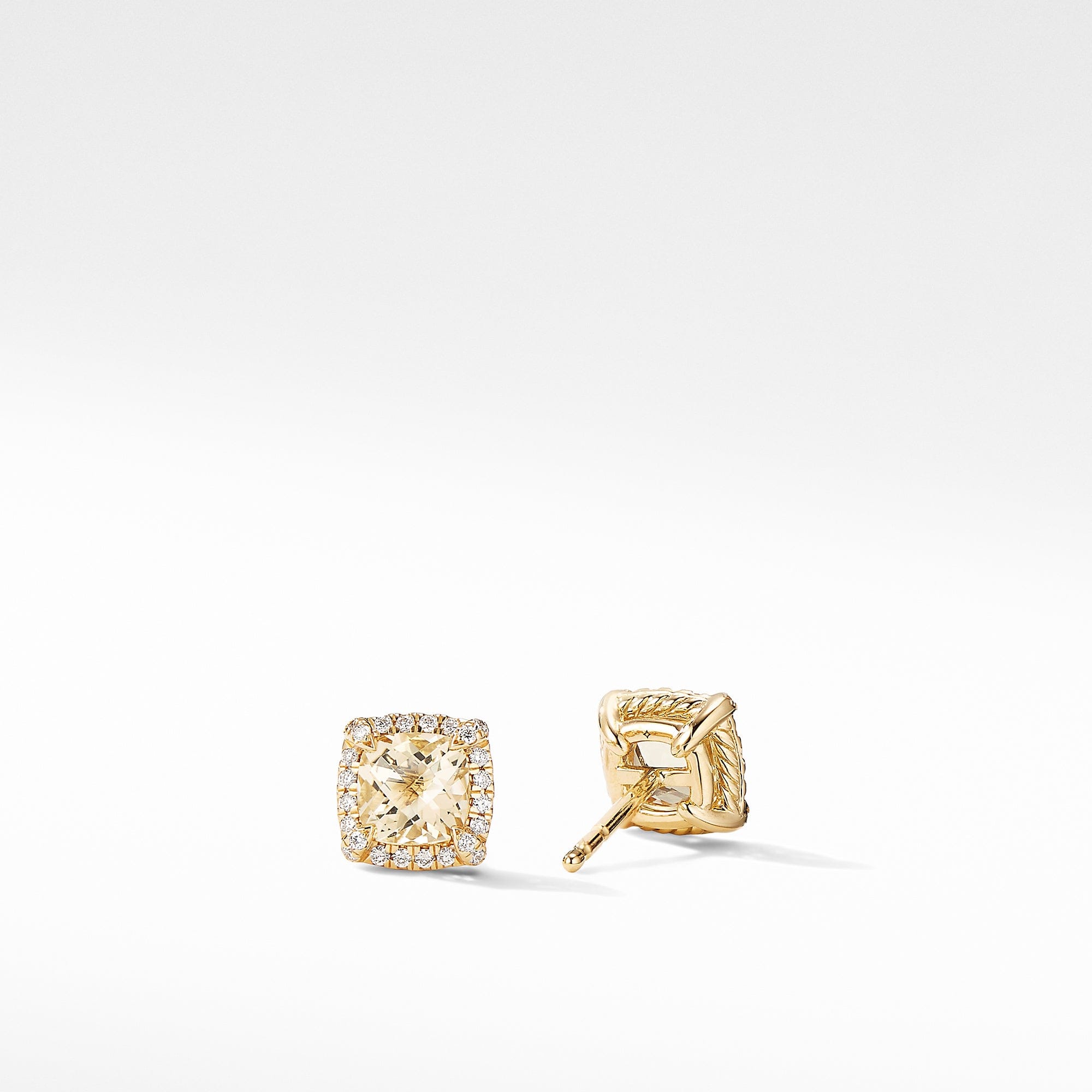 David Yurman Petite Chatelaine Pave Bezel Stud Earrings in 18k Gold with Champagne Citrine - E14986D88ACCDI