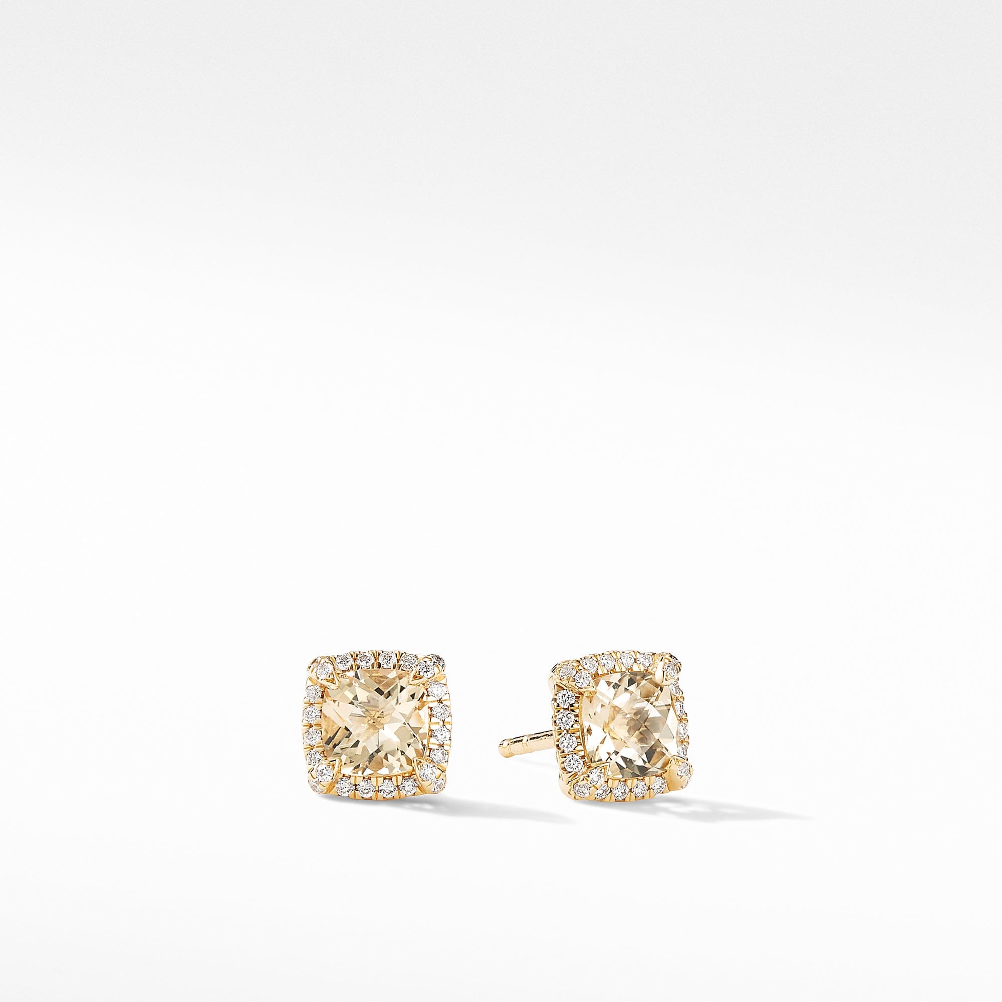 David Yurman Petite Chatelaine Pave Bezel Stud Earrings in 18k Gold with Champagne Citrine - E14986D88ACCDI