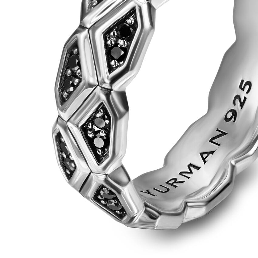 David Yurman Hex Band Ring in Sterling Silver with Black Diamonds, 6 mm, Size 8