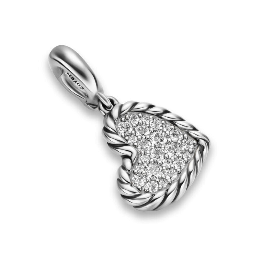 David Yurman DY Elements Heart Pendant in Sterling Silver with Diamonds, 12.7 mm