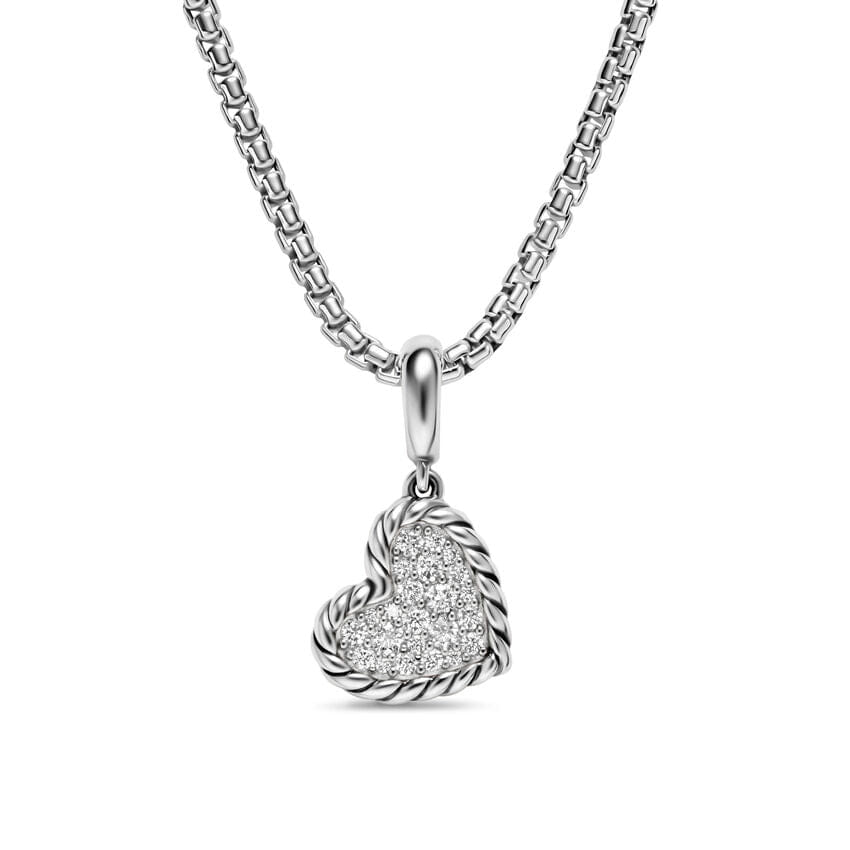 David Yurman DY Elements Heart Pendant in Sterling Silver with Diamonds, 12.7 mm