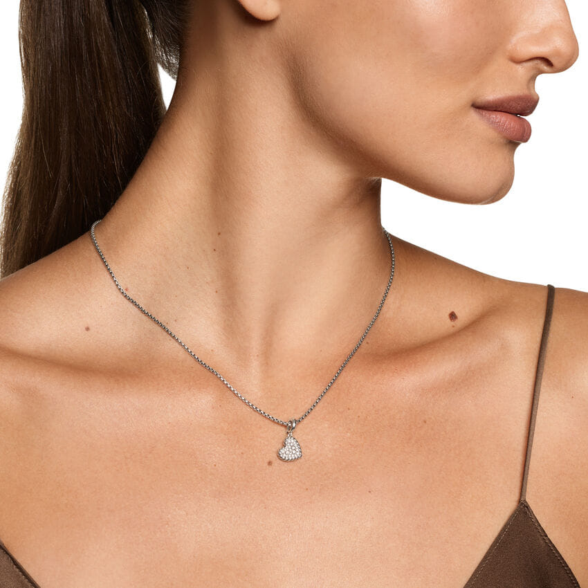 David Yurman DY Elements Heart Pendant in Sterling Silver with Diamonds, 12.7 mm