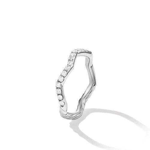 David Yurman Zig Zag Stax Ring in Sterling Silver with Diamonds, Size 8