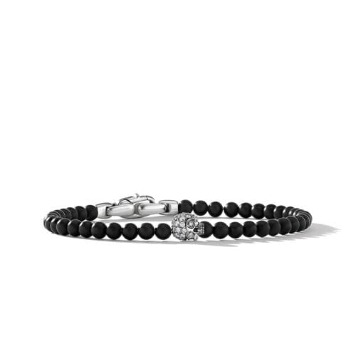 David Yurman Momento Mori Skull Bracelet in Sterling Silver with Black Onyx and Pavé Diamonds