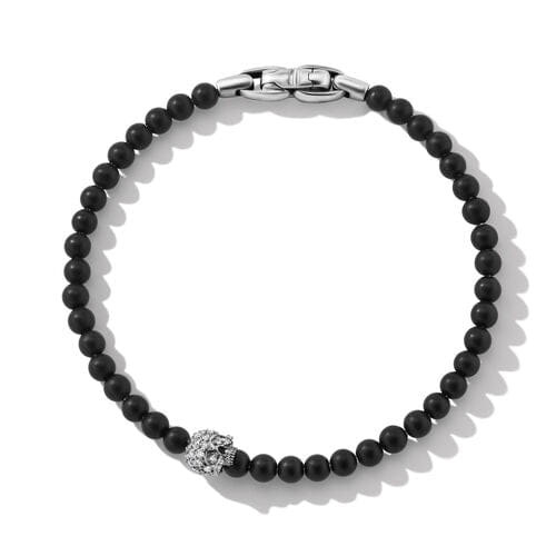 David Yurman Momento Mori Skull Bracelet in Sterling Silver with Black Onyx and Pavé Diamonds