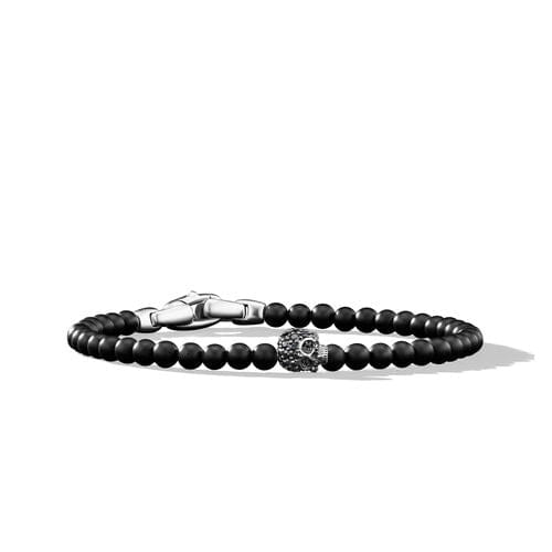 David Yurman Momento Mori Skull Bracelet in Sterling Silver with Black Onyx and Pavé Black Diamonds