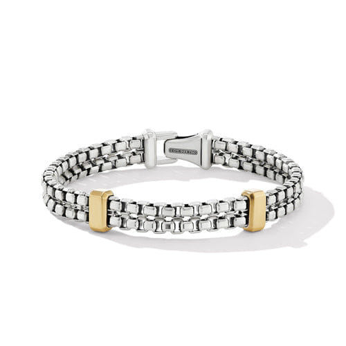 David Yurman Double Box Chain Bracelet with 18K Yellow Gold, Size Large