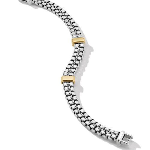 David Yurman Double Box Chain Bracelet with 18K Yellow Gold, Size Large