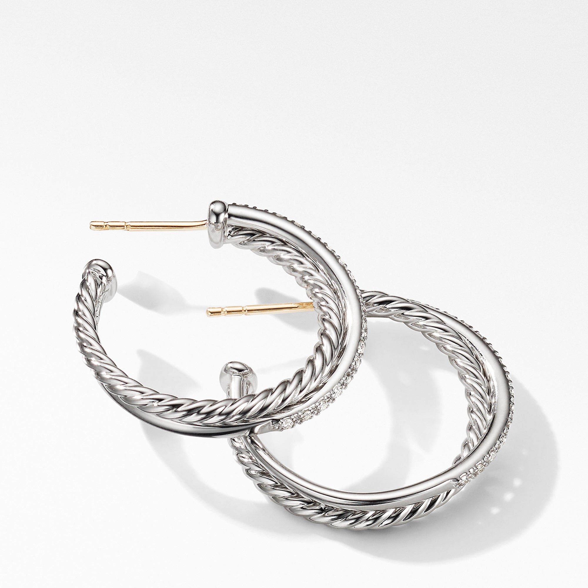 David Yurman Crossover Medium Hoop Earrings with Diamonds
