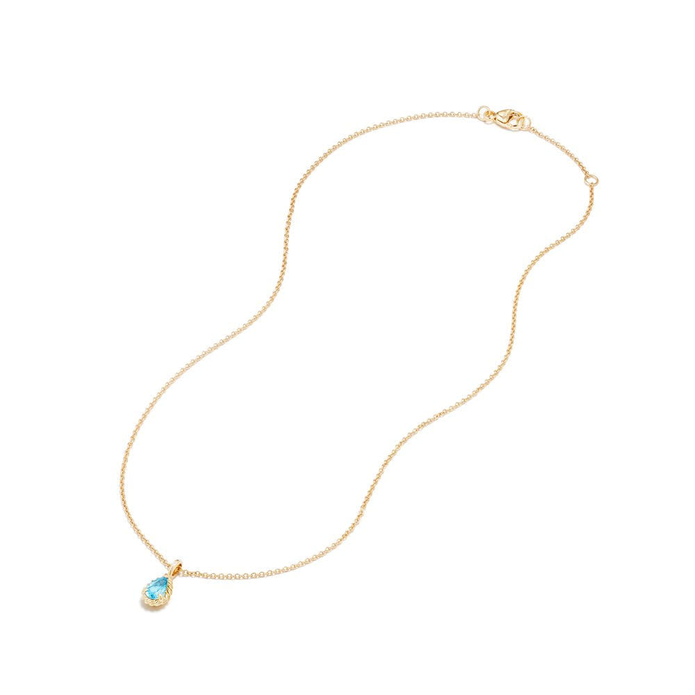 David Yurman Cable Collectibles® Kids Teardrop Charm Necklace with Blue Topaz in 18K Gold