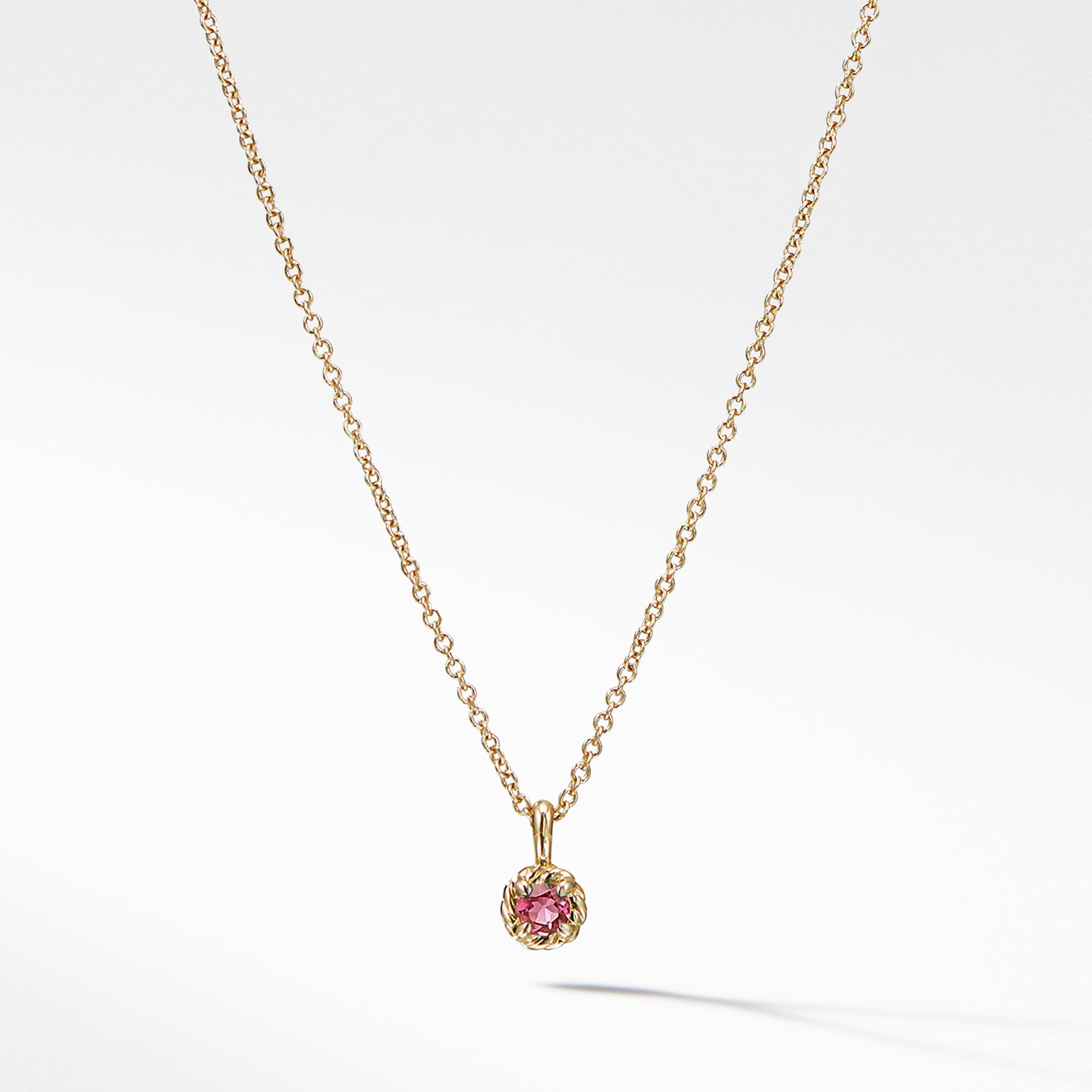 David Yurman Cable Collectibles® Kids Necklace Birthstone Necklace with Pink Tourmaline in 18K Gold, 3 mm