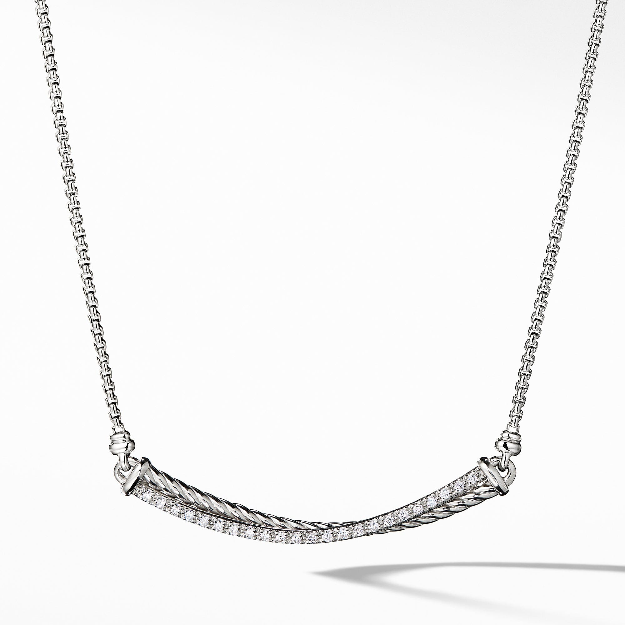 David Yurman Crossover Bar Necklace with Diamonds, 17" Length