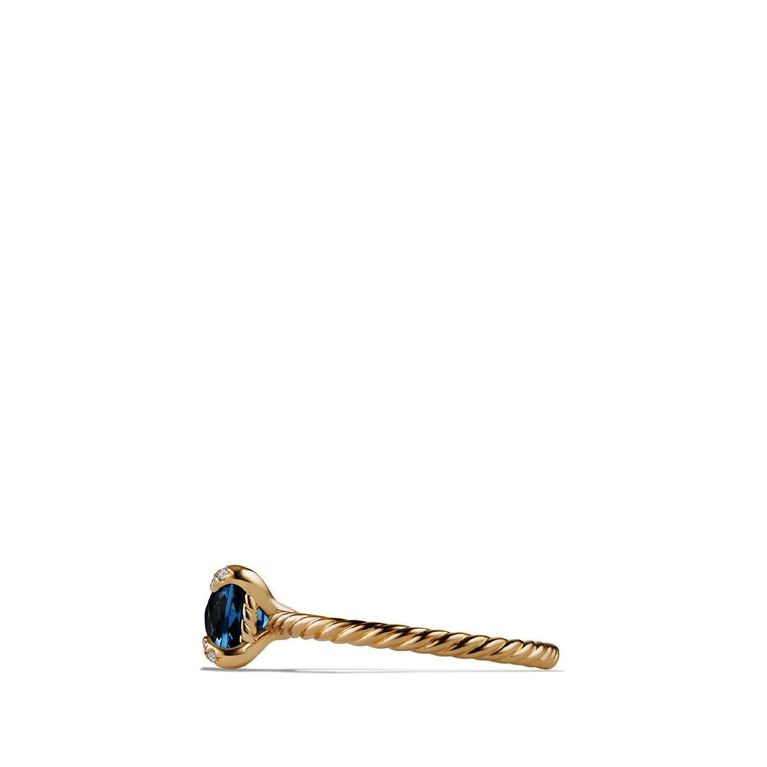 David Yurman Ring with Hampton Blue Topaz and Diamonds in 18K Gold, Size 6