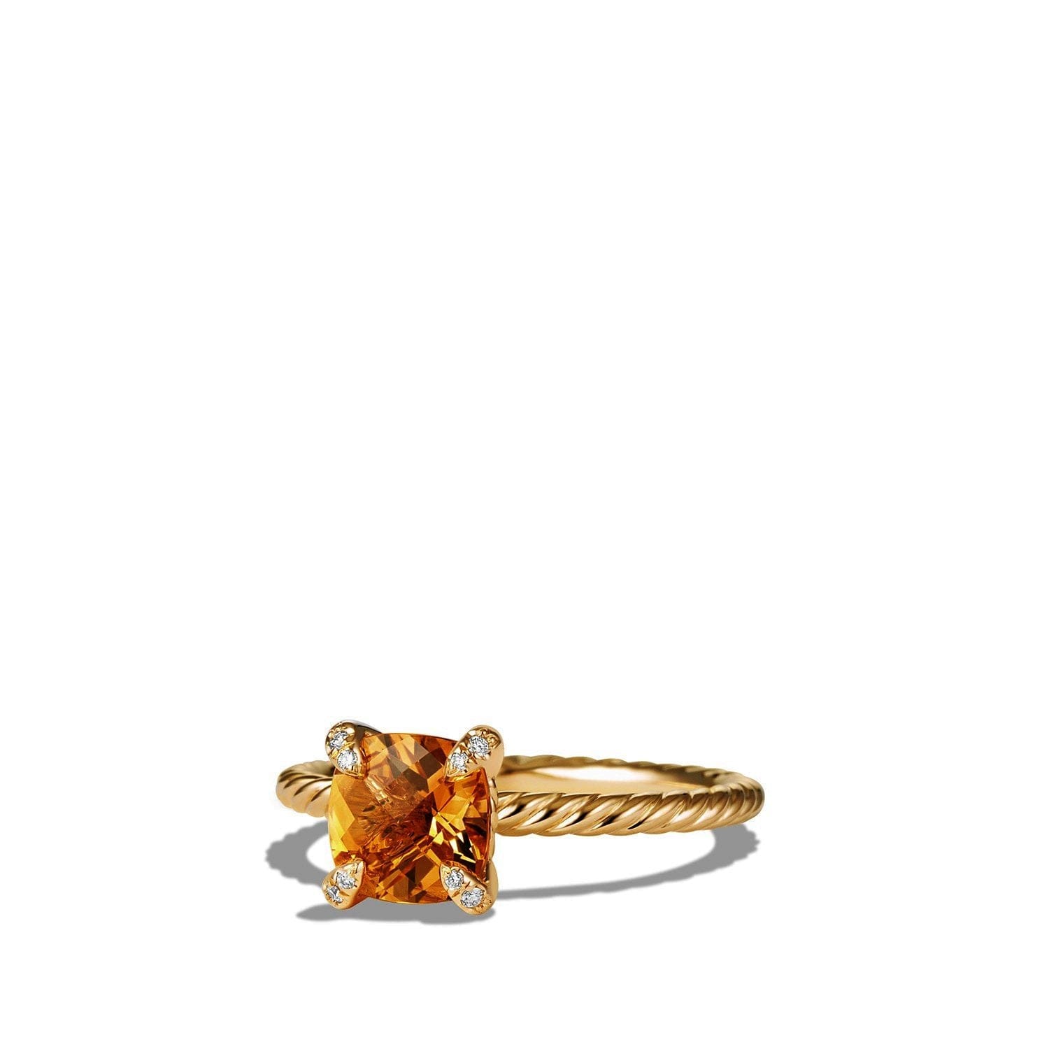 David Yurman Ring with Citrine and Diamonds in 18K Gold, Size 7