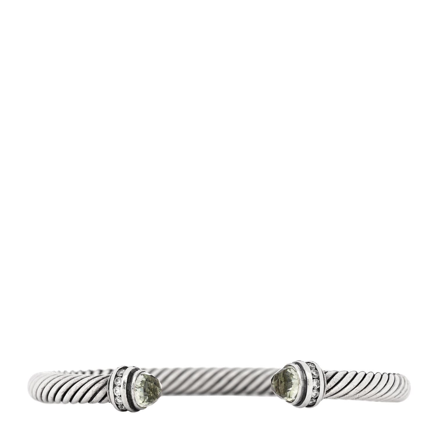 David Yurman Sterling Silver Diamond Prasiolite 5 mm Cable Classics Bracelet