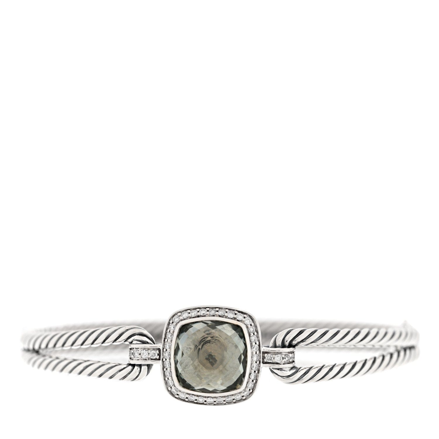 David Yurman Sterling Silver Diamond Prasiolite 10 mm Albion Cable Bracelet