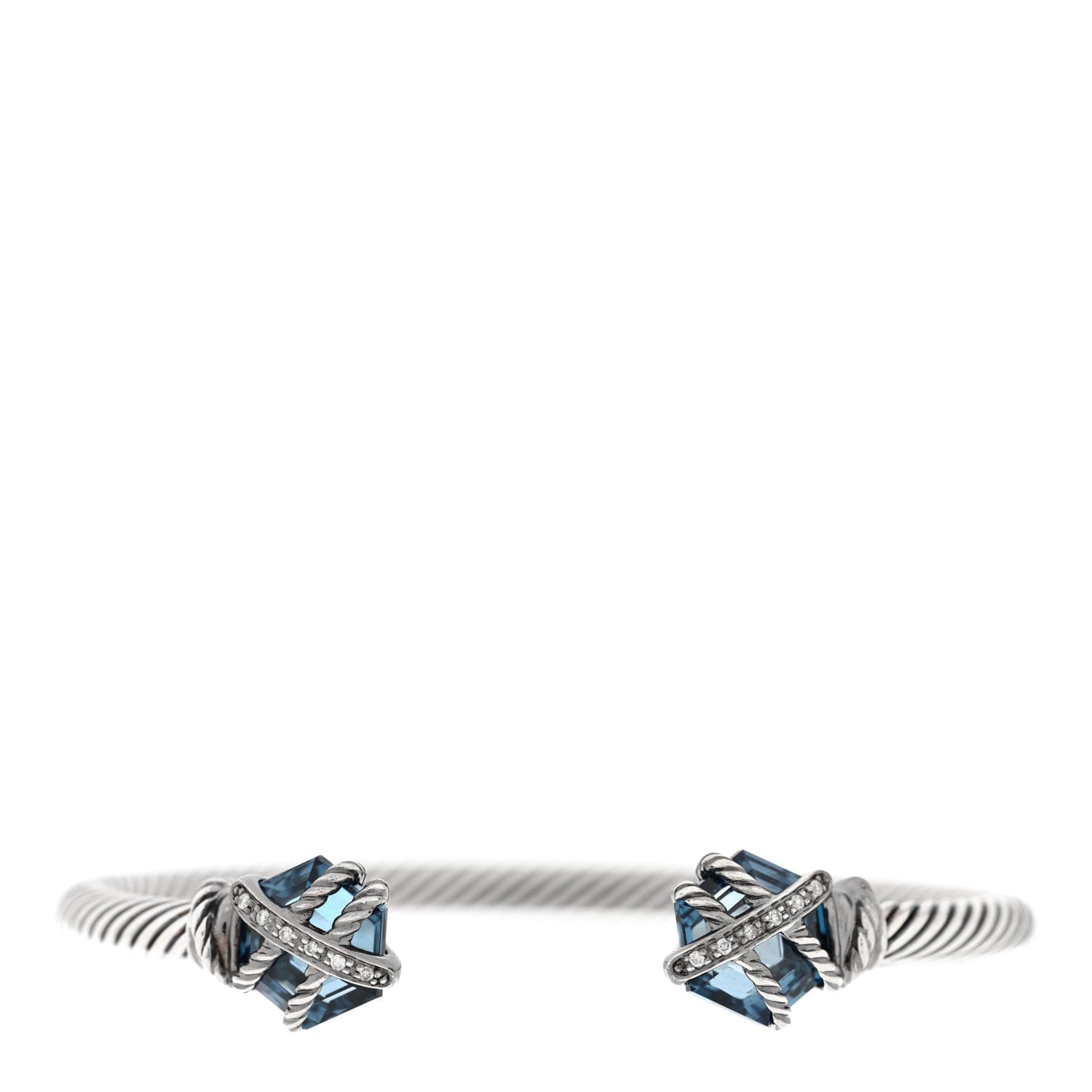 David Yurman Sterling Silver Hampton Blue Topaz Diamond 4 mm Cable Wrap Bracelet