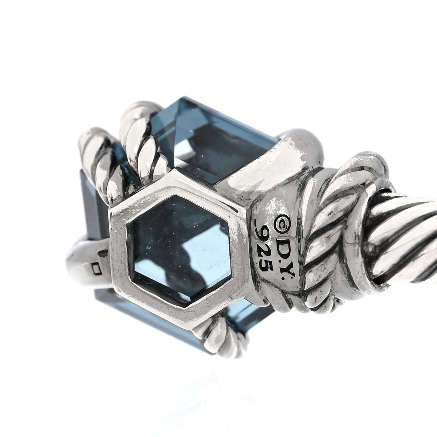 David Yurman Sterling Silver Hampton Blue Topaz Diamond 4 mm Cable Wrap Bracelet
