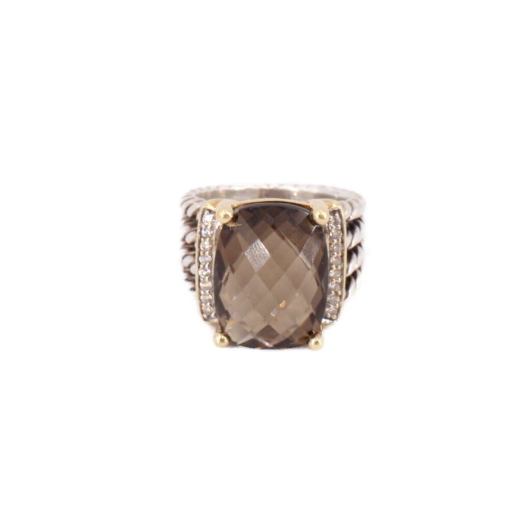 DAVID Yurman WHEATON STERLING SILVER, 18KT GOLD, SMOKY TOPAZ, DIAMOND RINGS 6