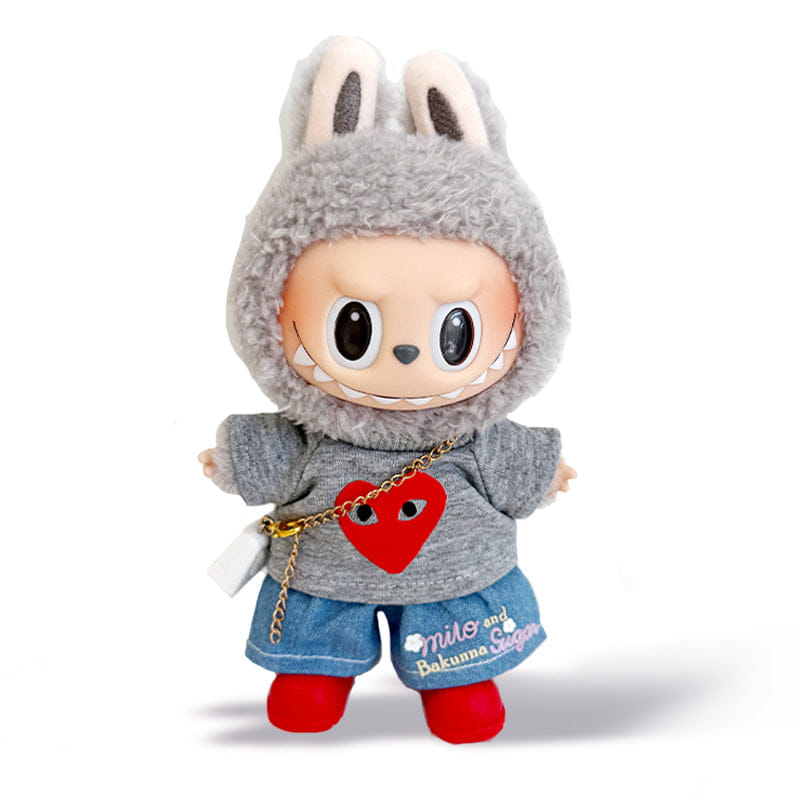 Labubu Outfit - Grey Top + Jeans + Red shoes + White bag