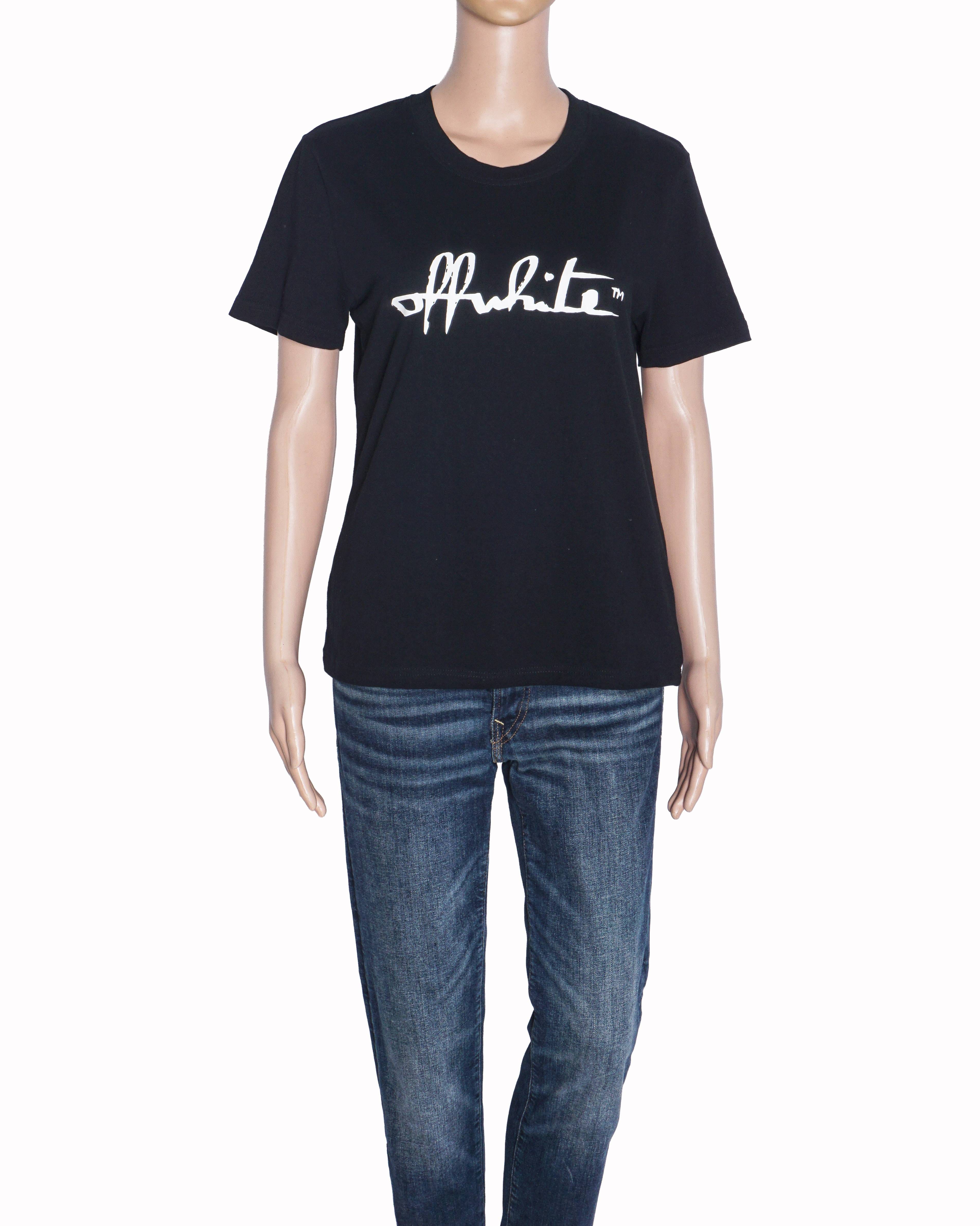 Off - White Black Cotton Script Logo T - Shirt
