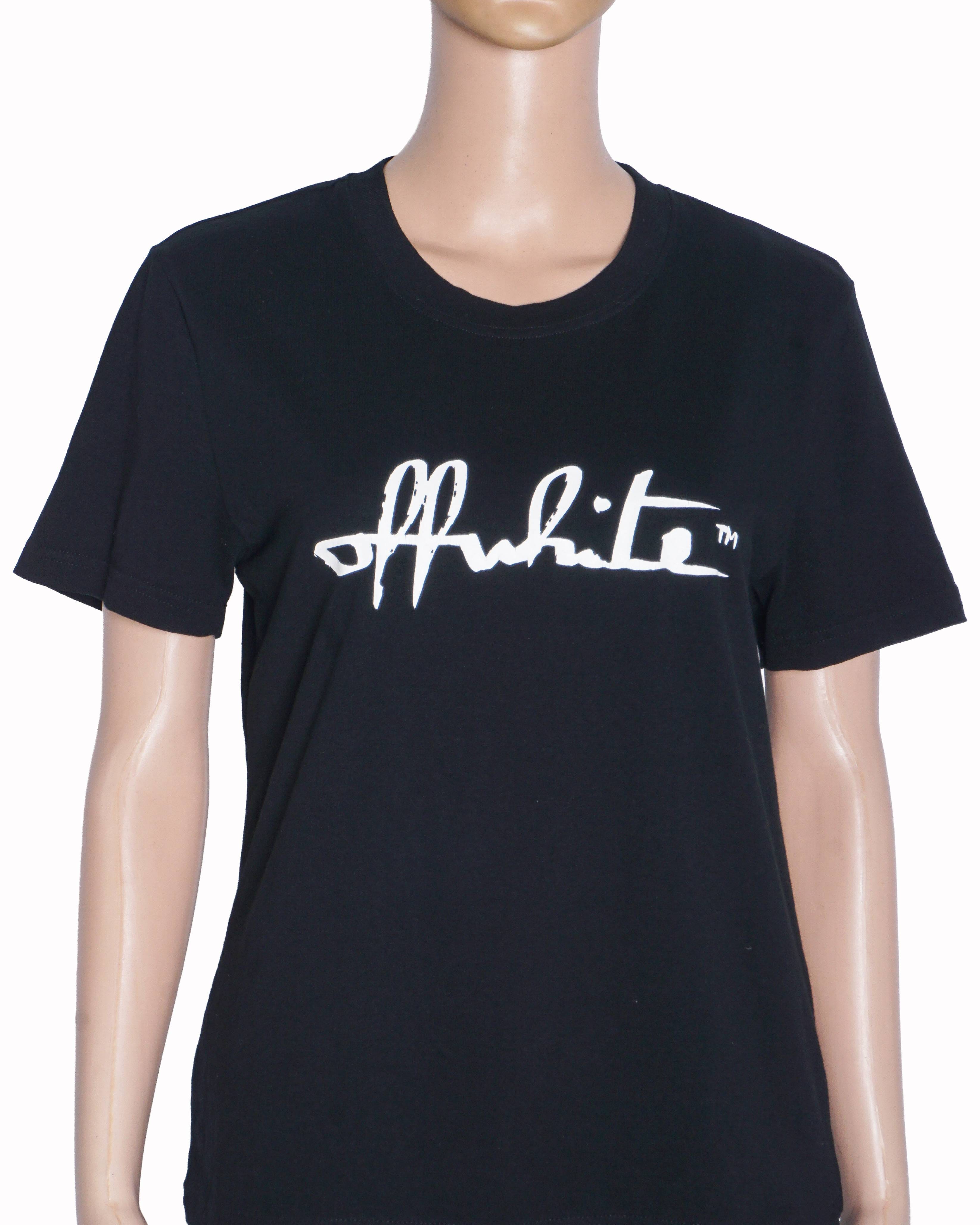 Off - White Black Cotton Script Logo T - Shirt