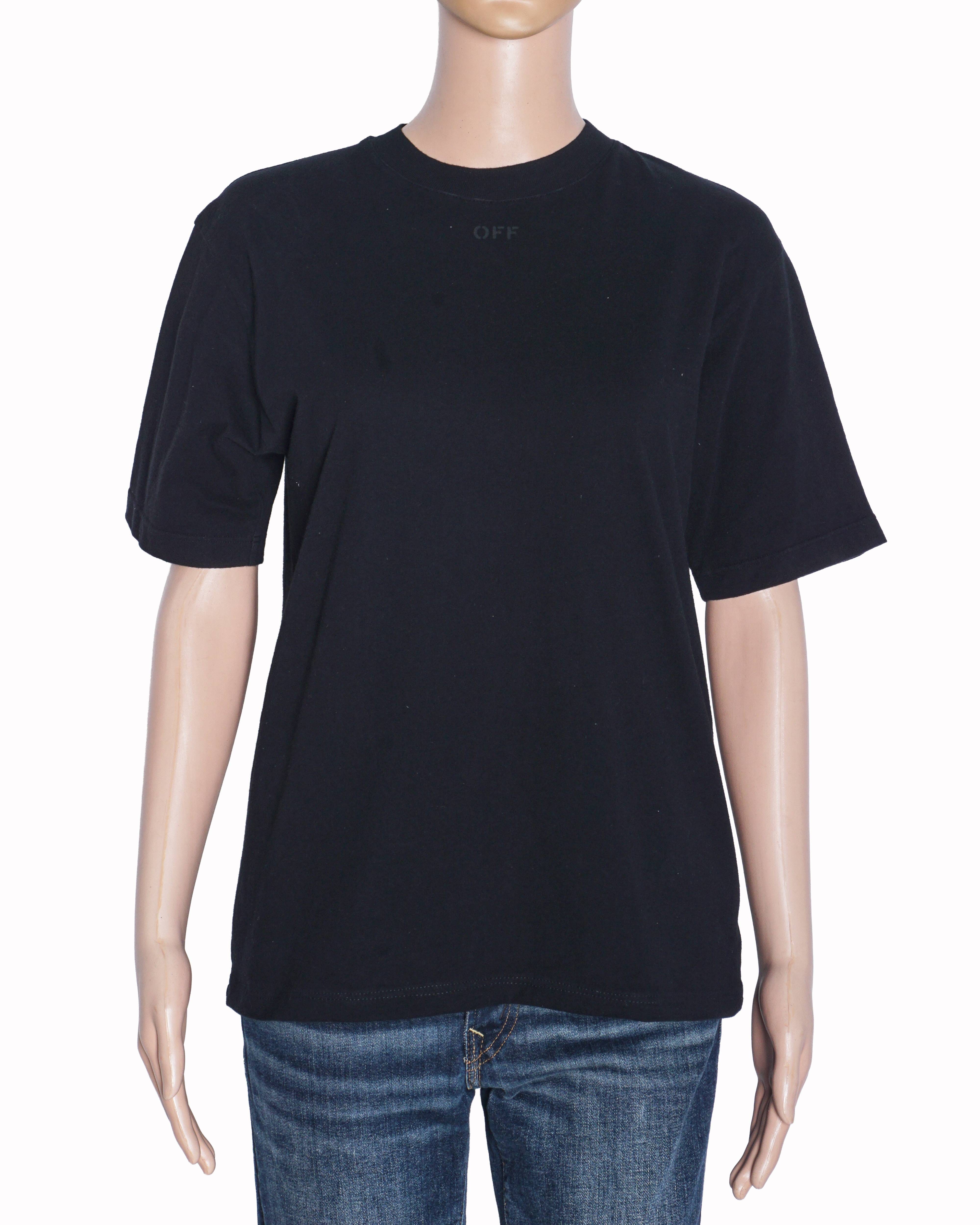 Off - White Black Cotton T - Shirt with Back Arrows Patch