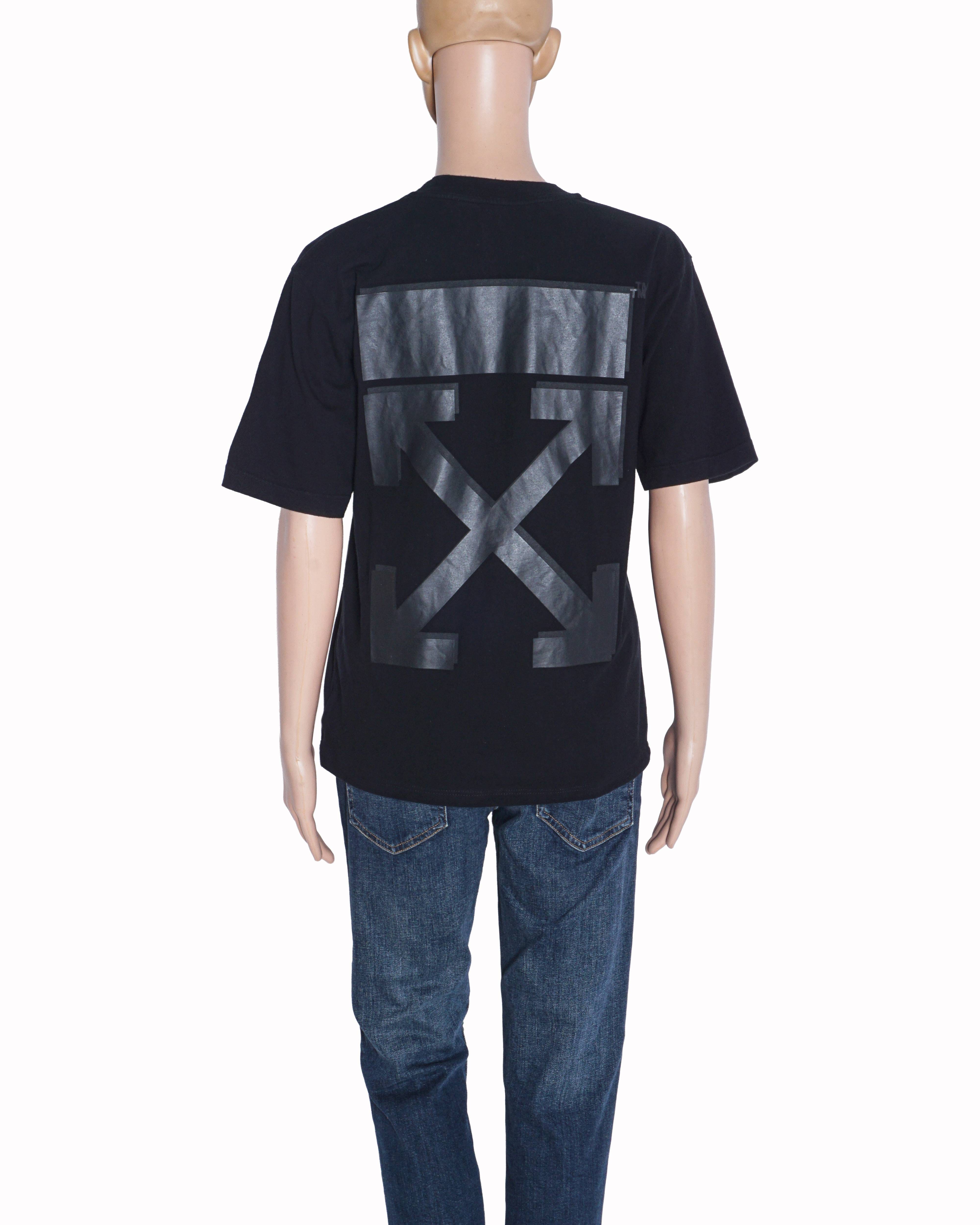 Off - White Black Cotton T - Shirt with Back Arrows Patch