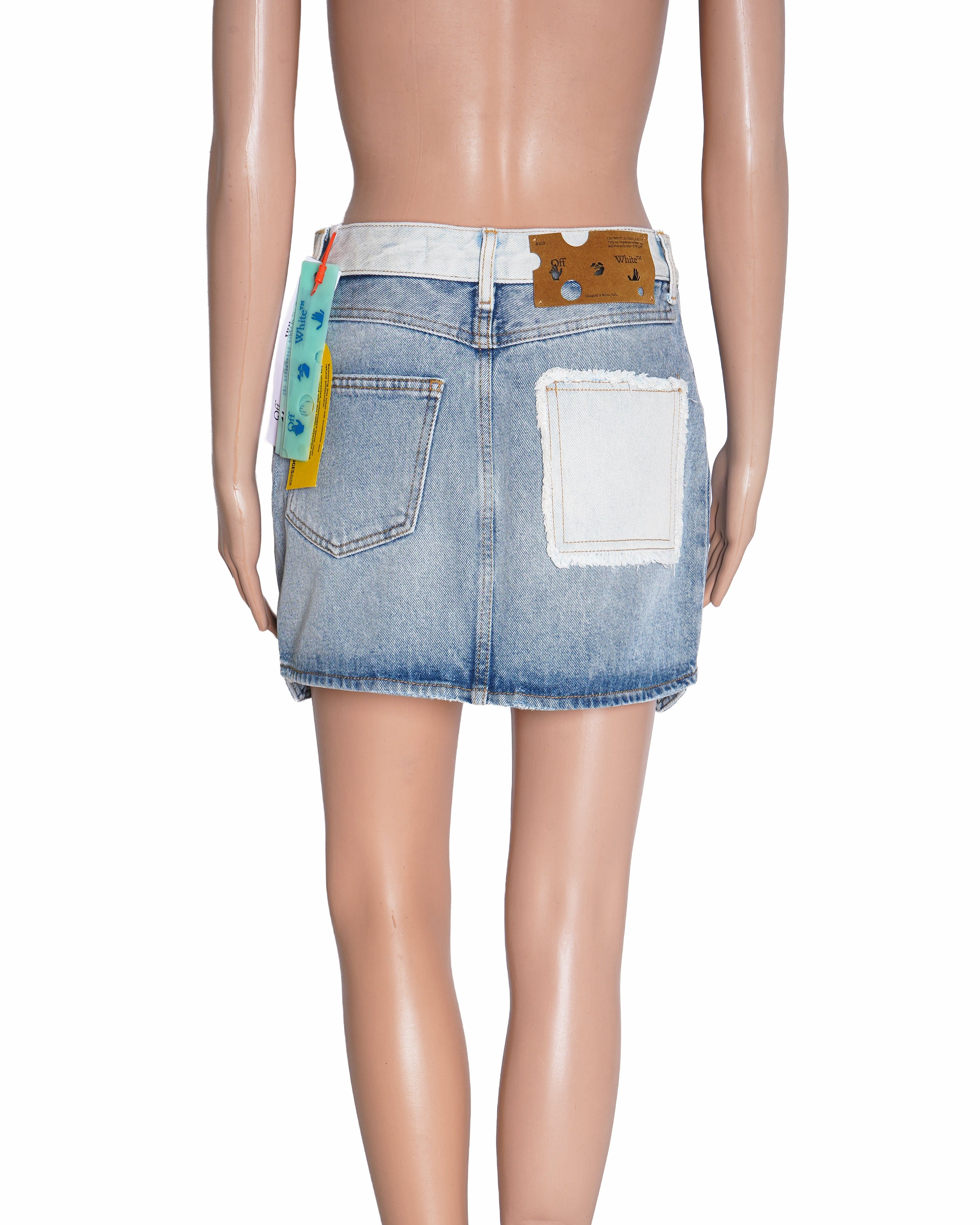 Off - White Light Wash Deconstructed Denim Mini Skirt