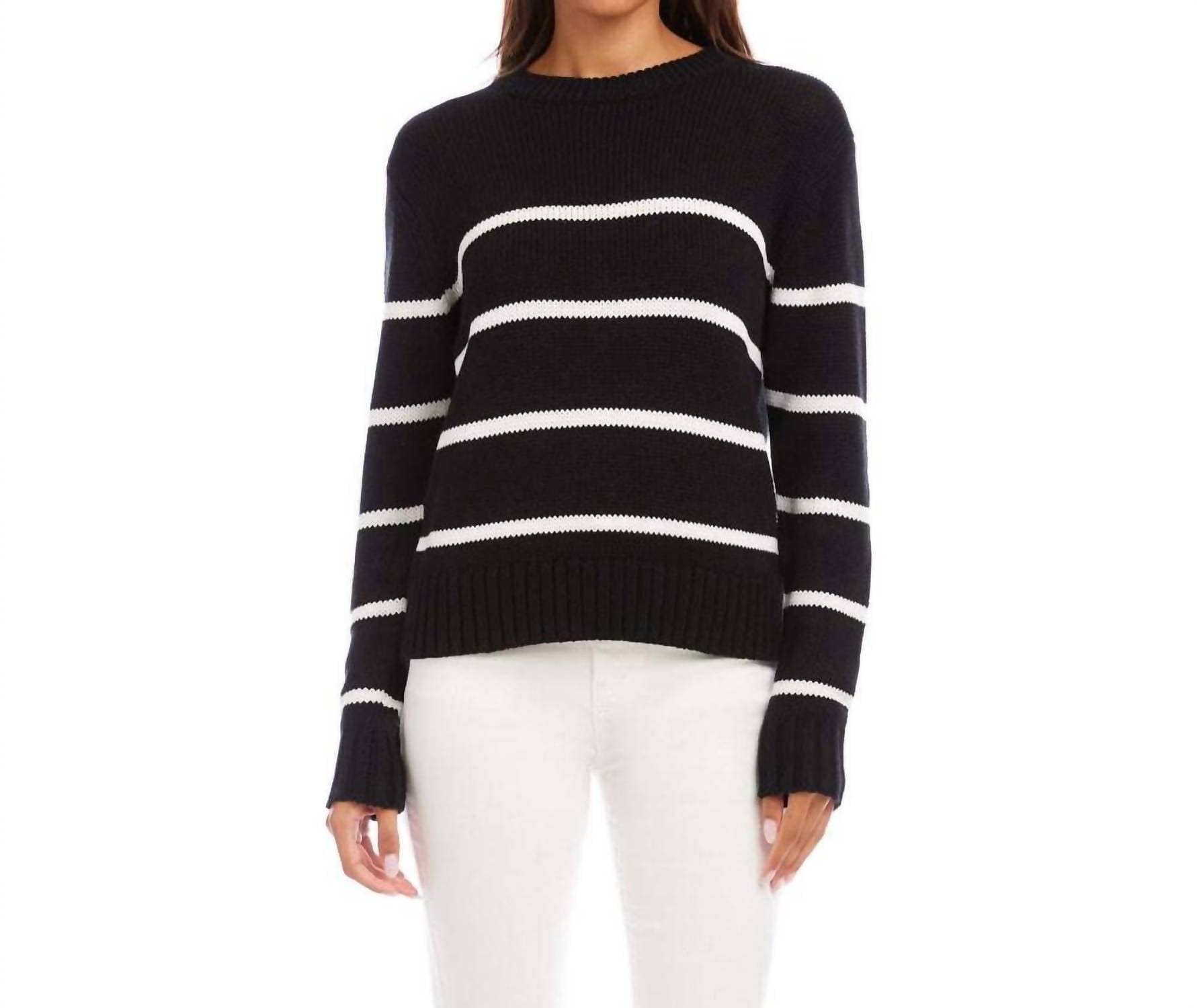 Off-White Stripe Crew Neck Sweater In Black And Off White