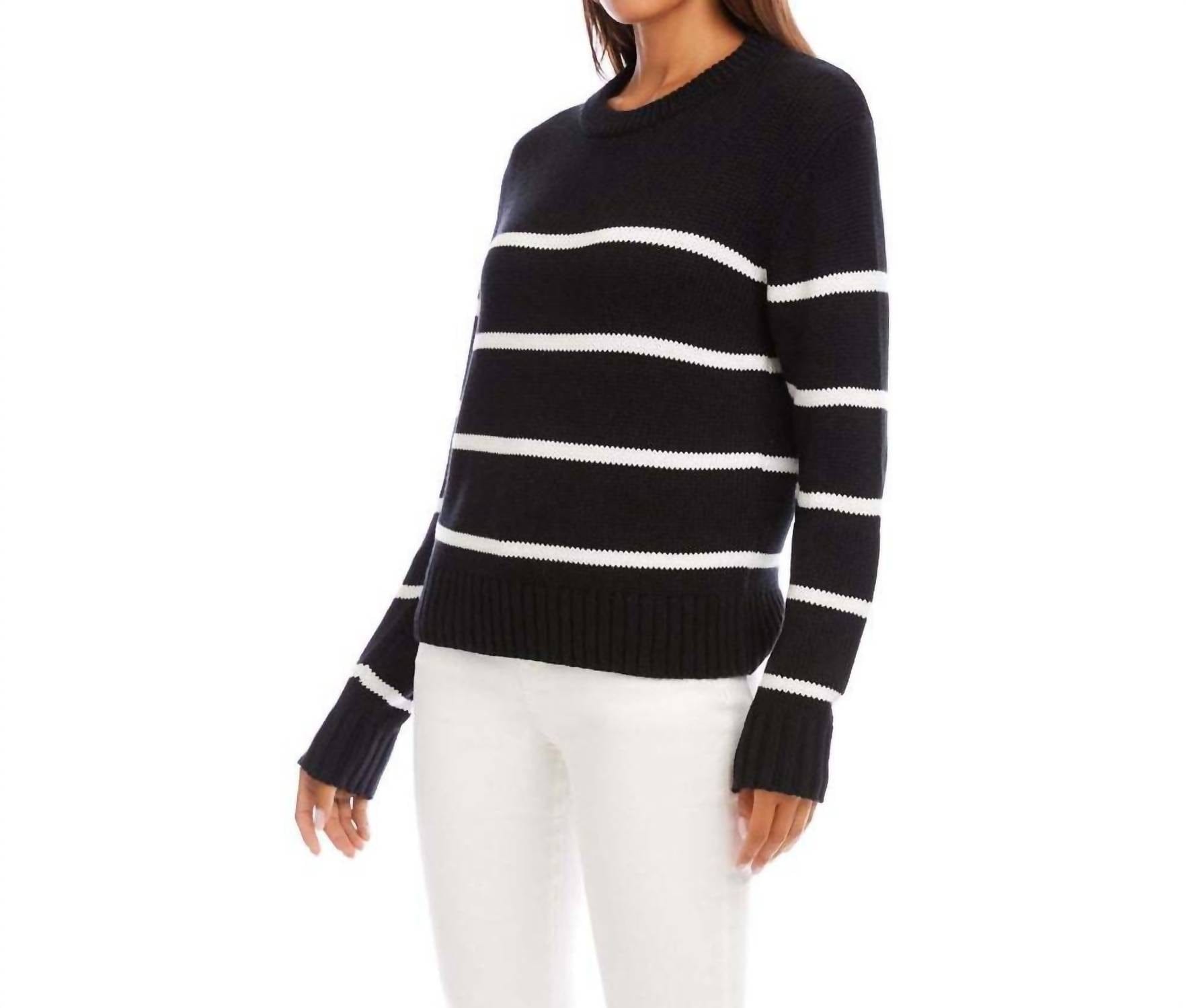 Off-White Stripe Crew Neck Sweater In Black And Off White