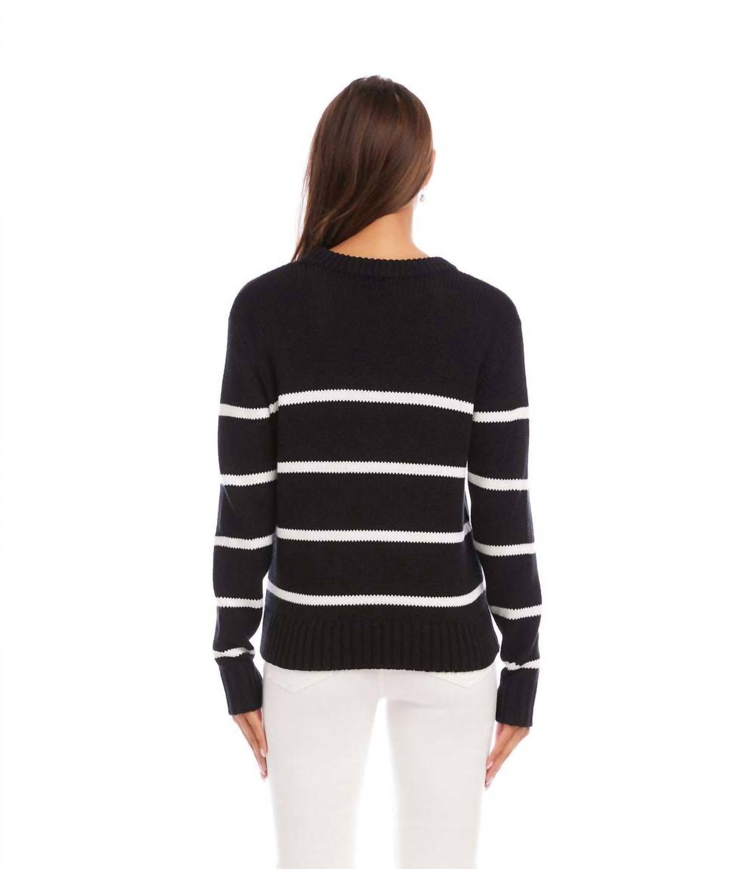 Off-White Stripe Crew Neck Sweater In Black And Off White