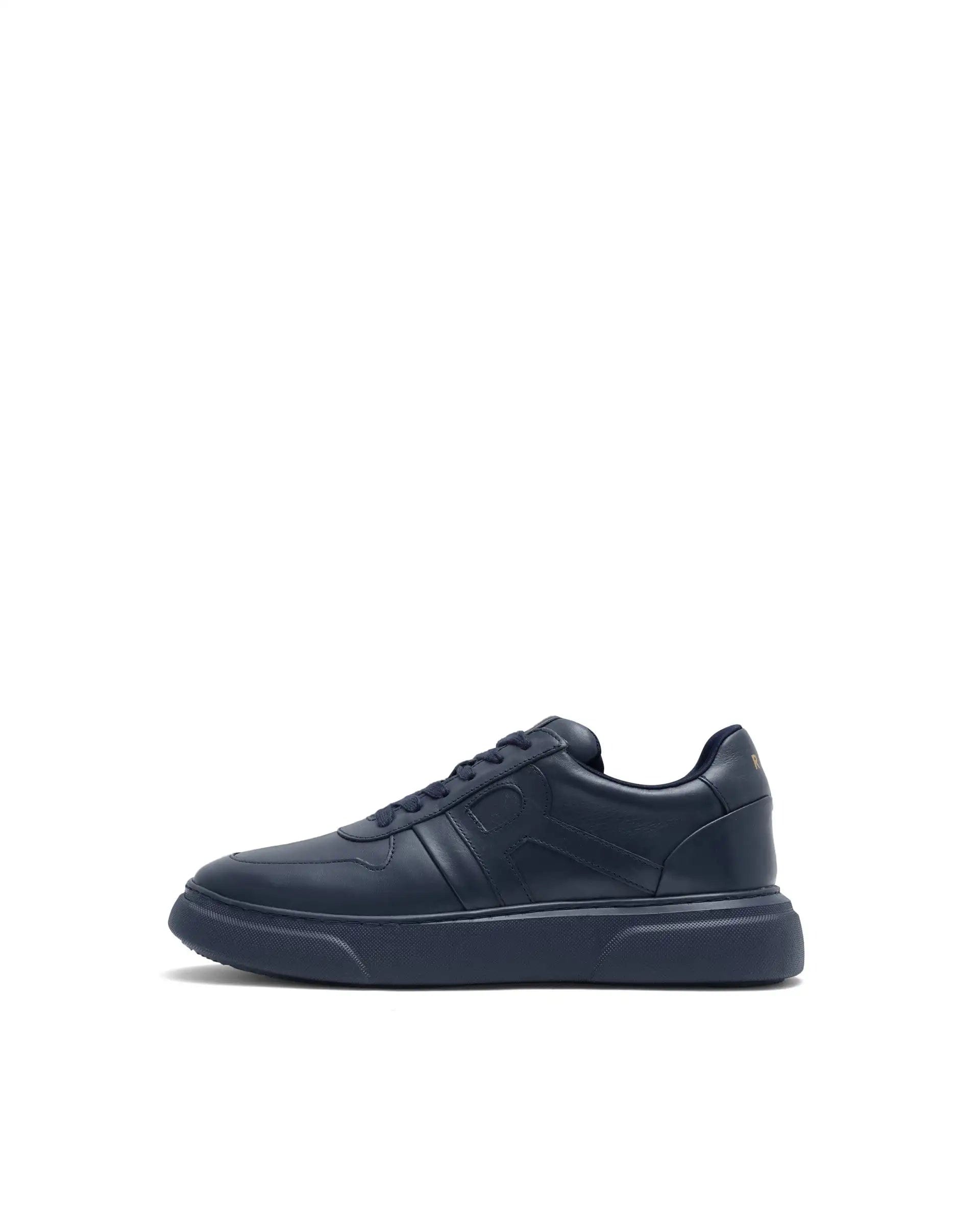 RAREZ Rare Rabbit Men's Cygnus Navy Genuine Leather Monotone Low - Top Lace - Up Branded Sneaker Shoes
