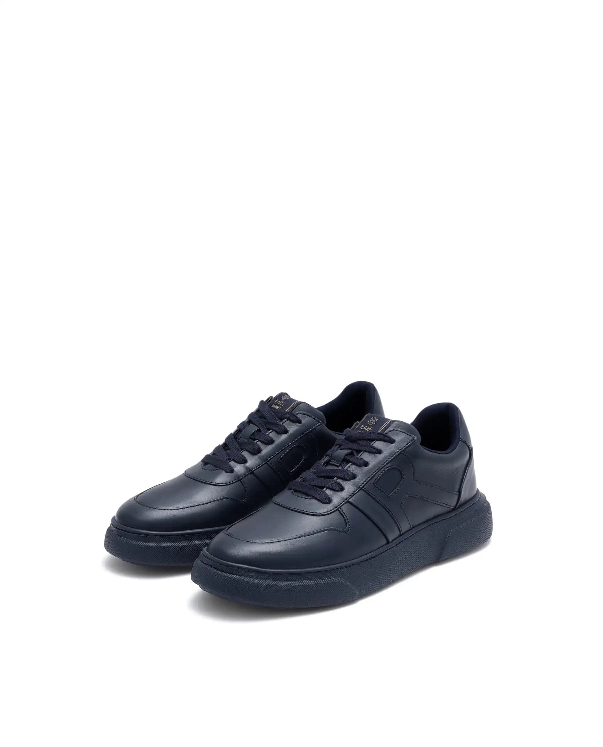 RAREZ Rare Rabbit Men's Cygnus Navy Genuine Leather Monotone Low - Top Lace - Up Branded Sneaker Shoes