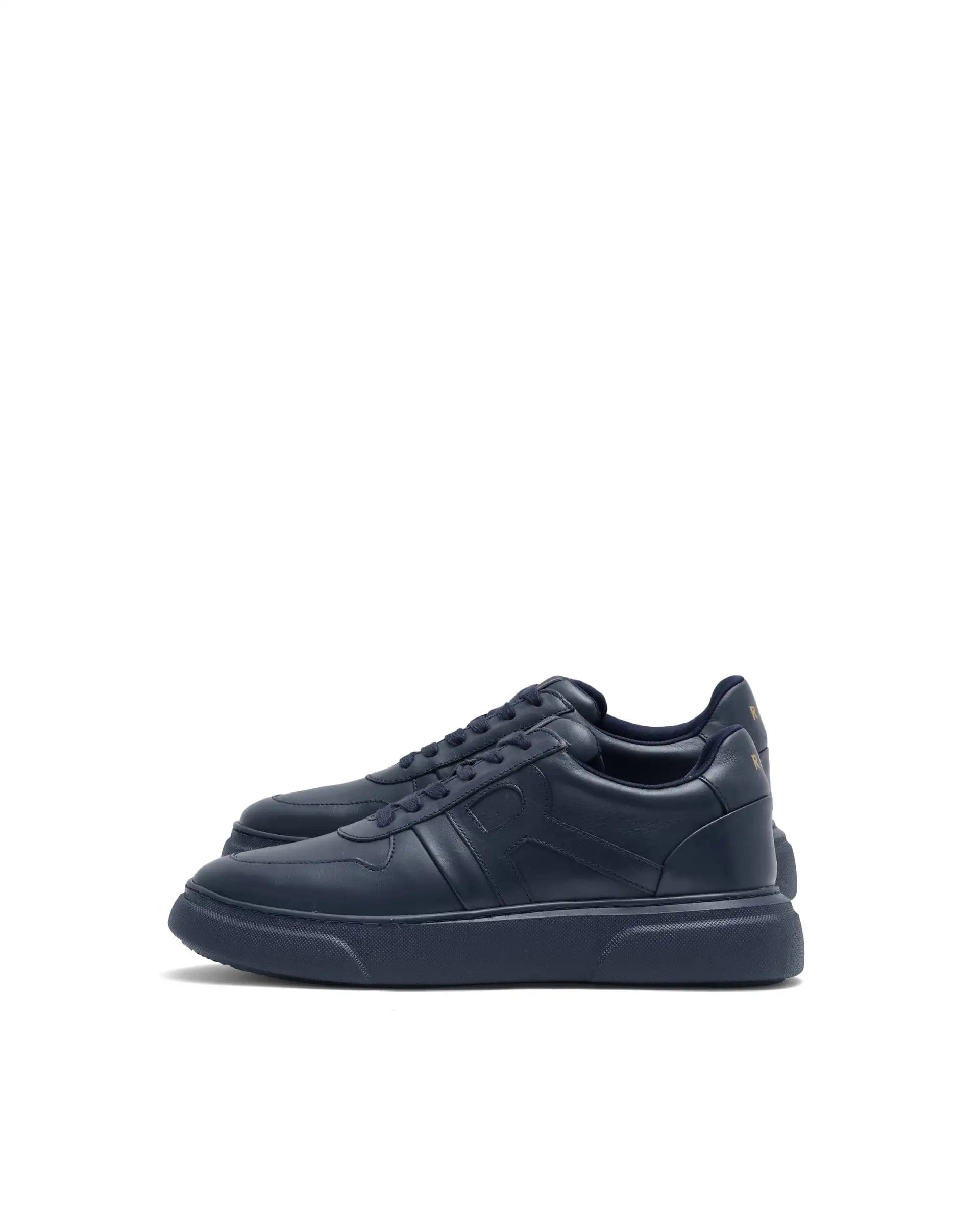 RAREZ Rare Rabbit Men's Cygnus Navy Genuine Leather Monotone Low - Top Lace - Up Branded Sneaker Shoes