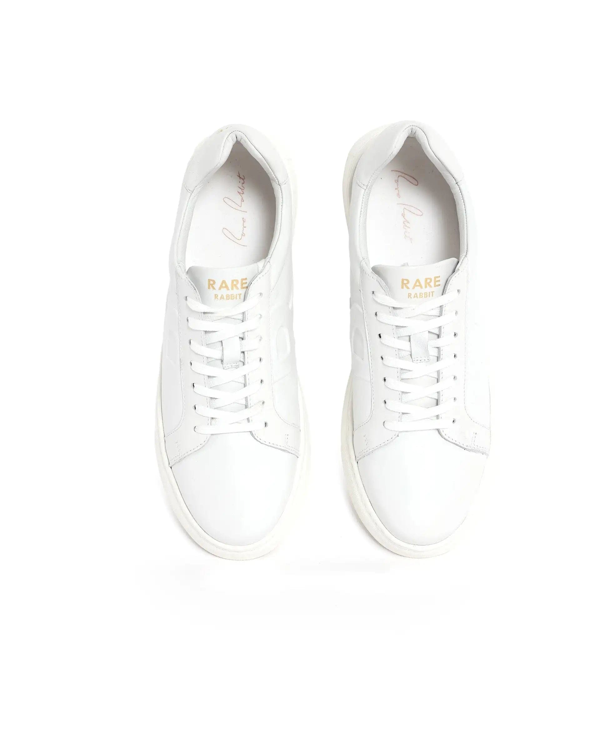 RAREZ Rare Rabbit Men's Odessa White Genuine Leather Round Toe Low - Top Lace - Up Monochromatic Sneaker