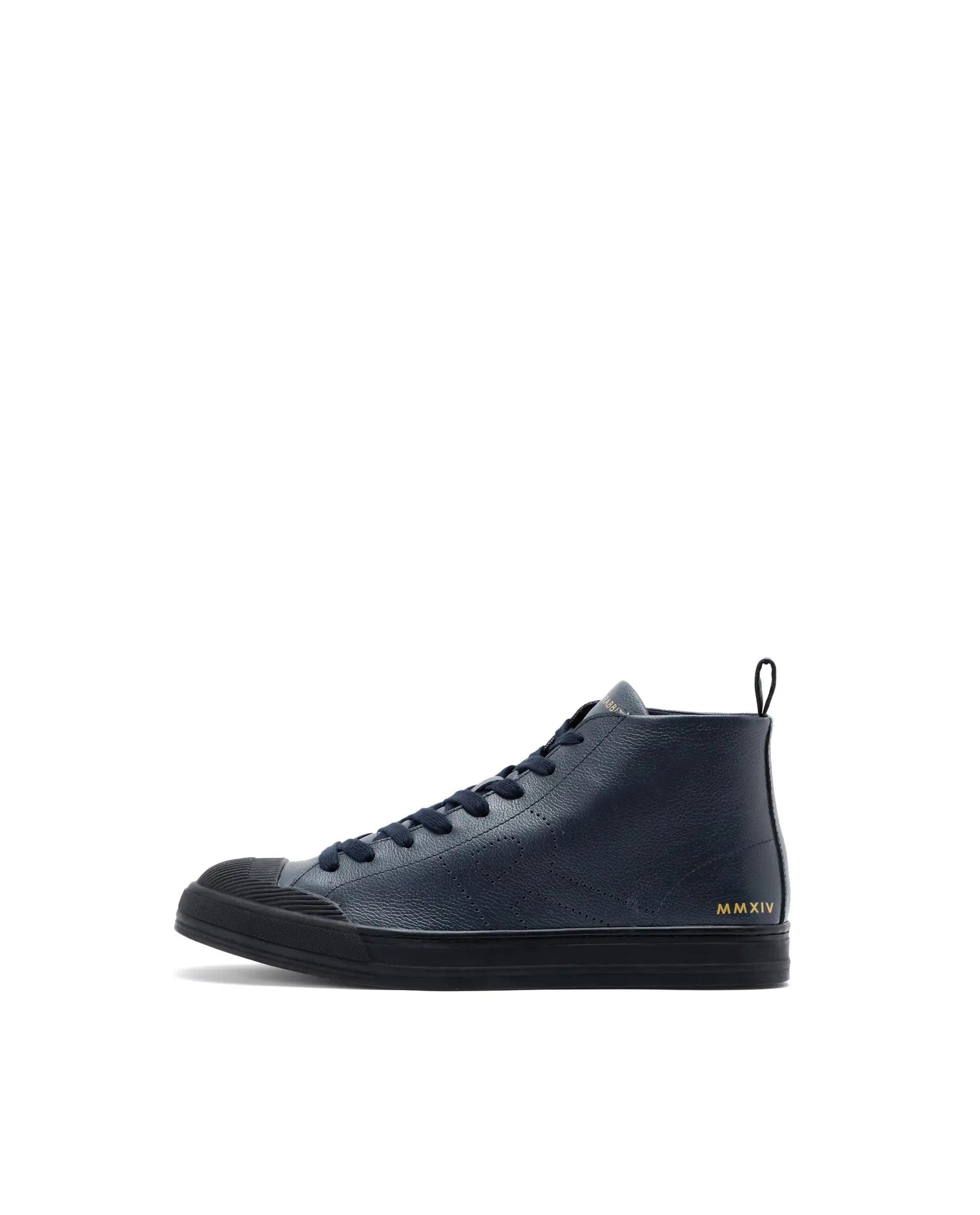 RAREZ Rare Rabbit Mens Sauron Hi Pro Navy Premium Milled Leather Lace Up High Top Round Toe Sneaker Shoes