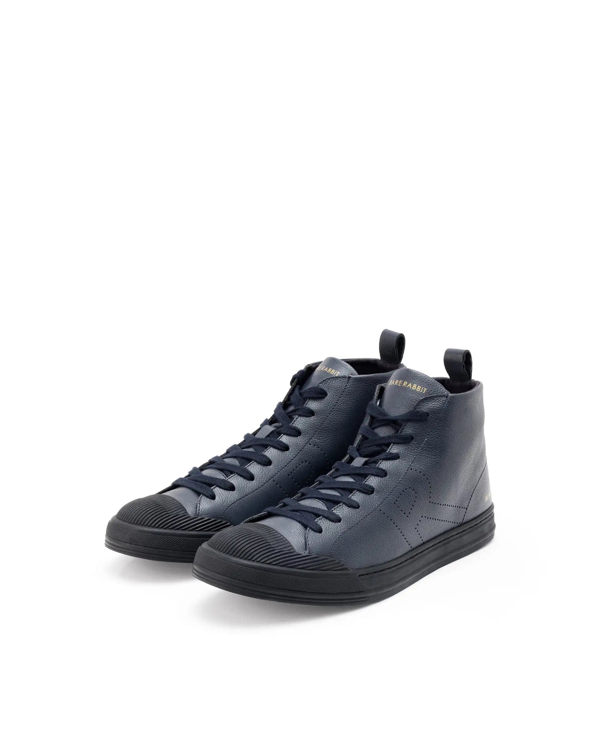 RAREZ Rare Rabbit Mens Sauron Hi Pro Navy Premium Milled Leather Lace Up High Top Round Toe Sneaker Shoes