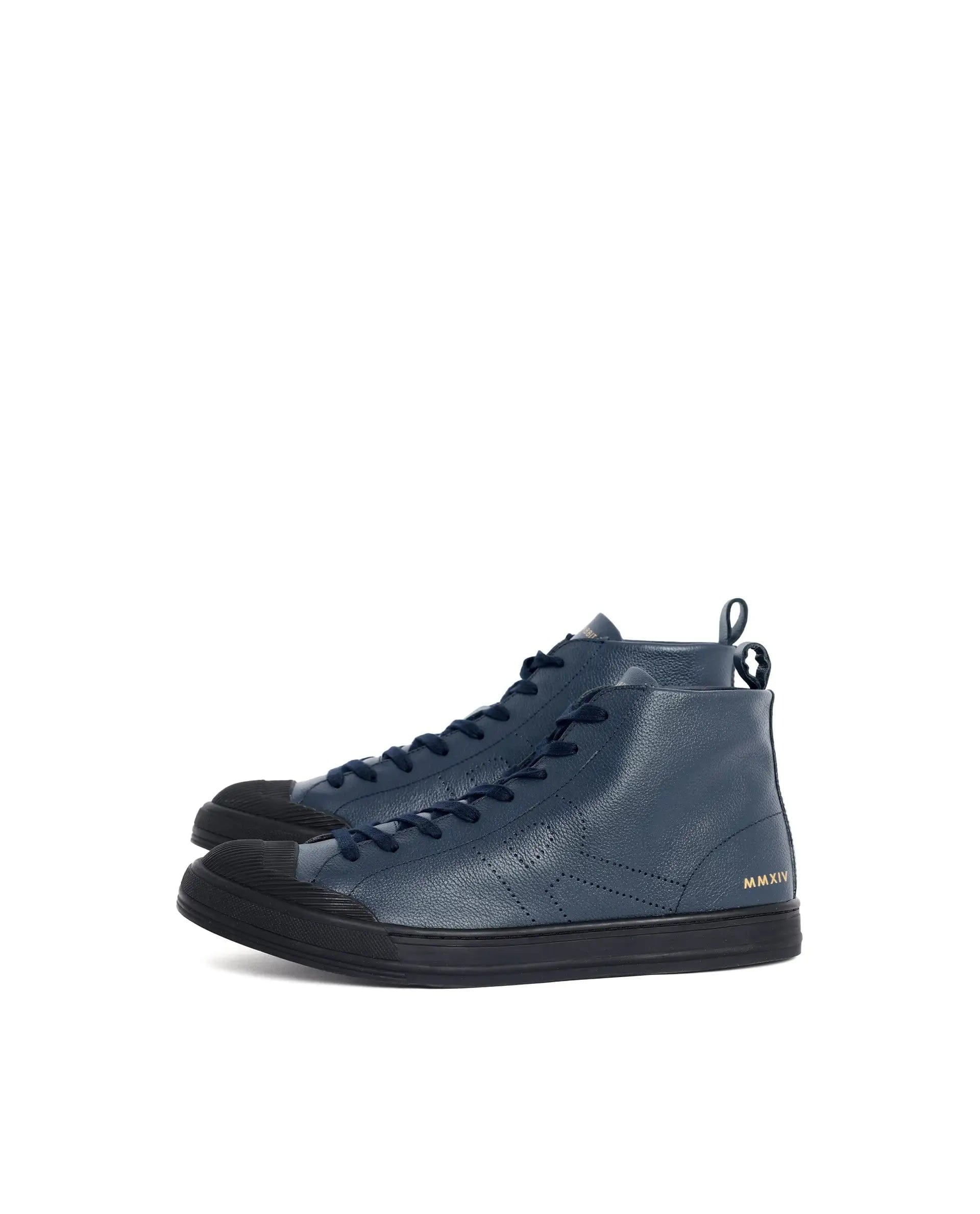 RAREZ Rare Rabbit Mens Sauron Hi Pro Navy Premium Milled Leather Lace Up High Top Round Toe Sneaker Shoes