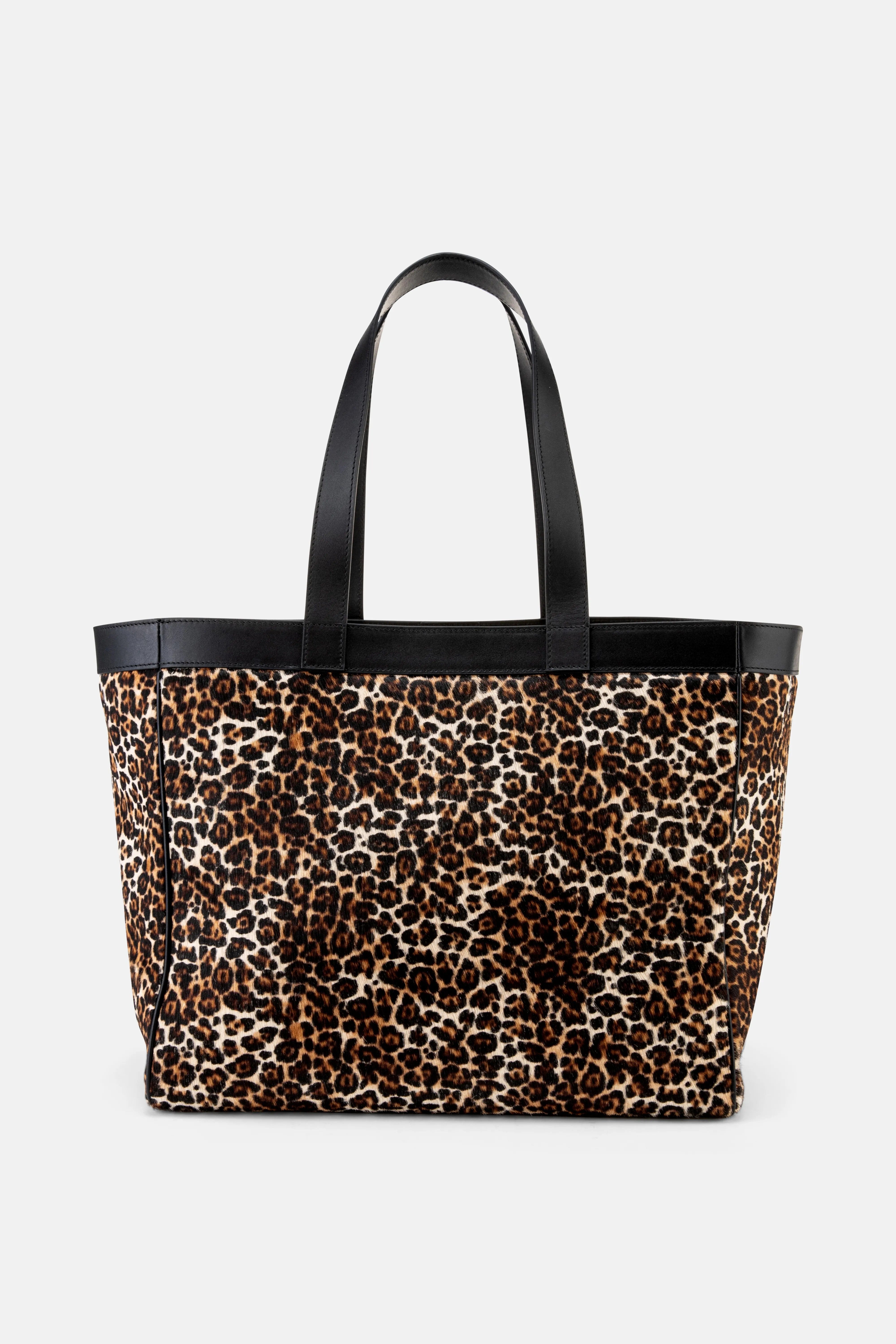 ANINE BING Rio Leopard Print Leather Medium Tote Bag in Beige