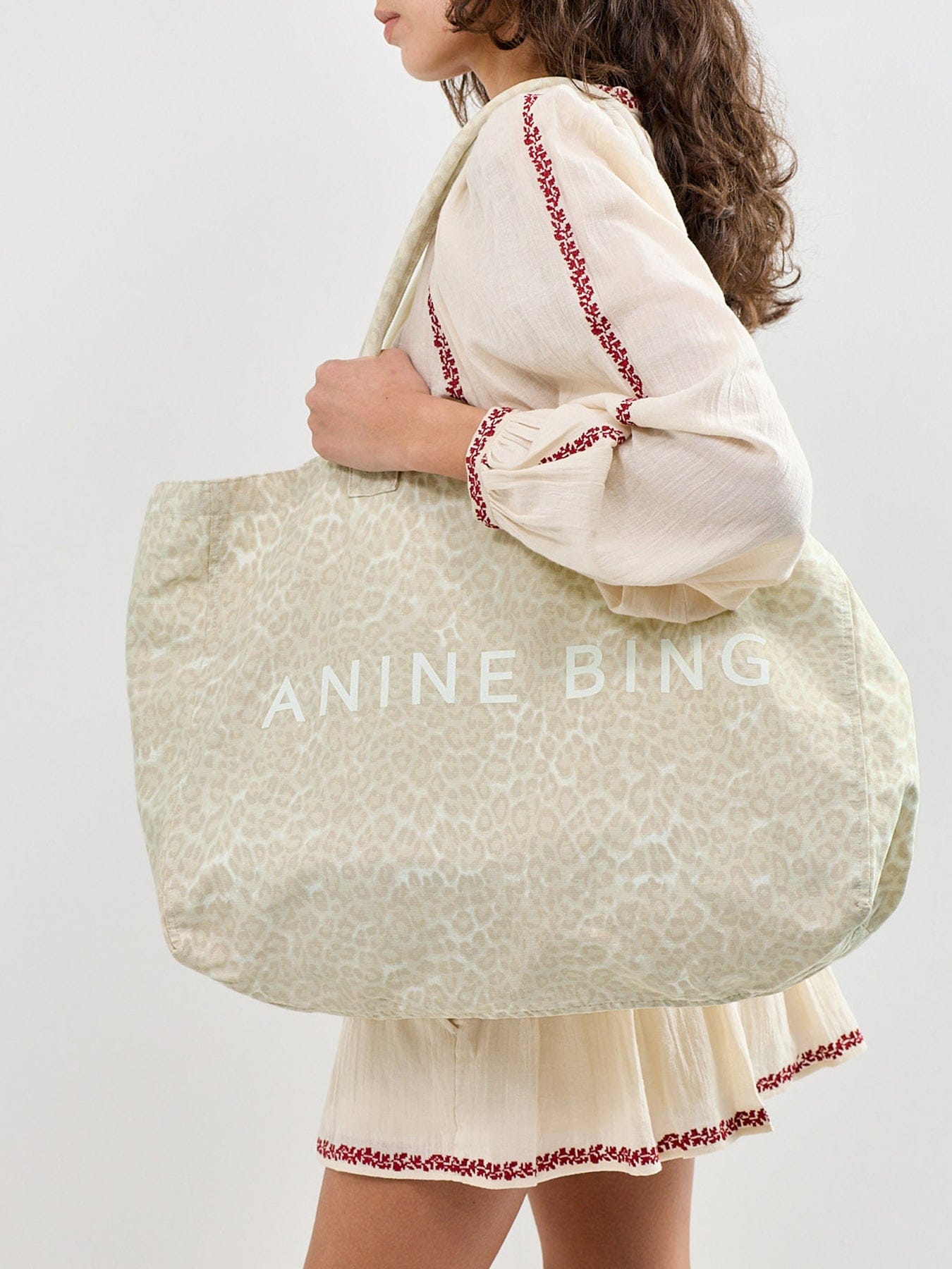Anine Bing Leo Canvas Tote - Washed White Leopard