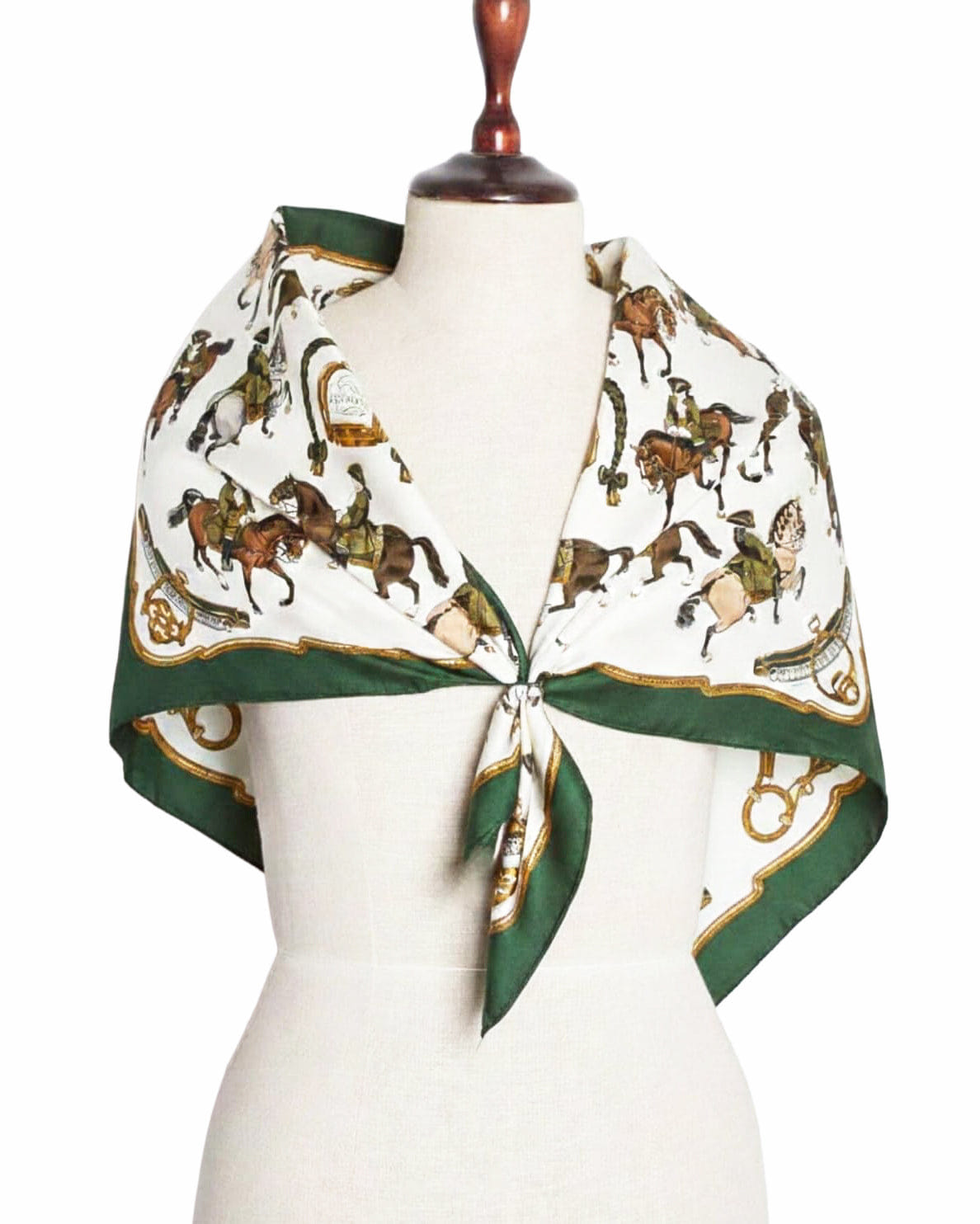 Hermès Carré Horse Riding Scarf In Green White