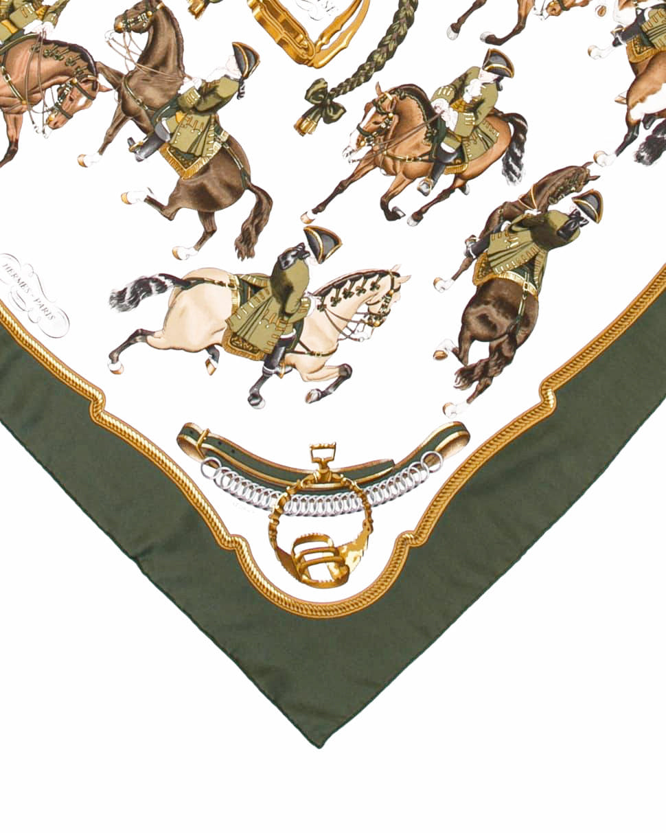 Hermès Carré Horse Riding Scarf In Green White