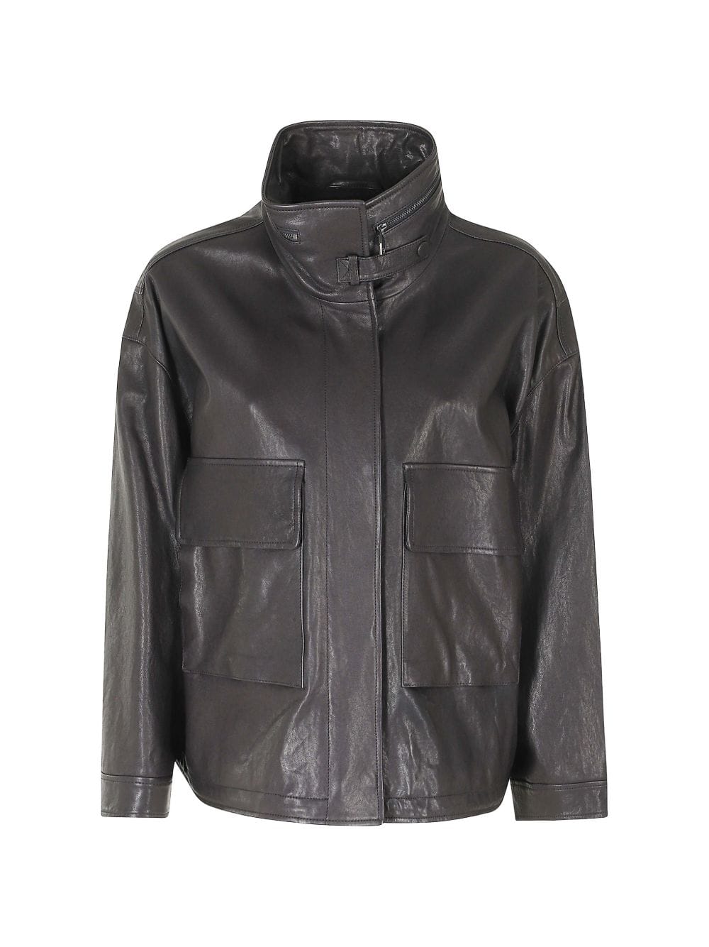 Emporio Armani Leather Blouson Jacket — Charcoal
