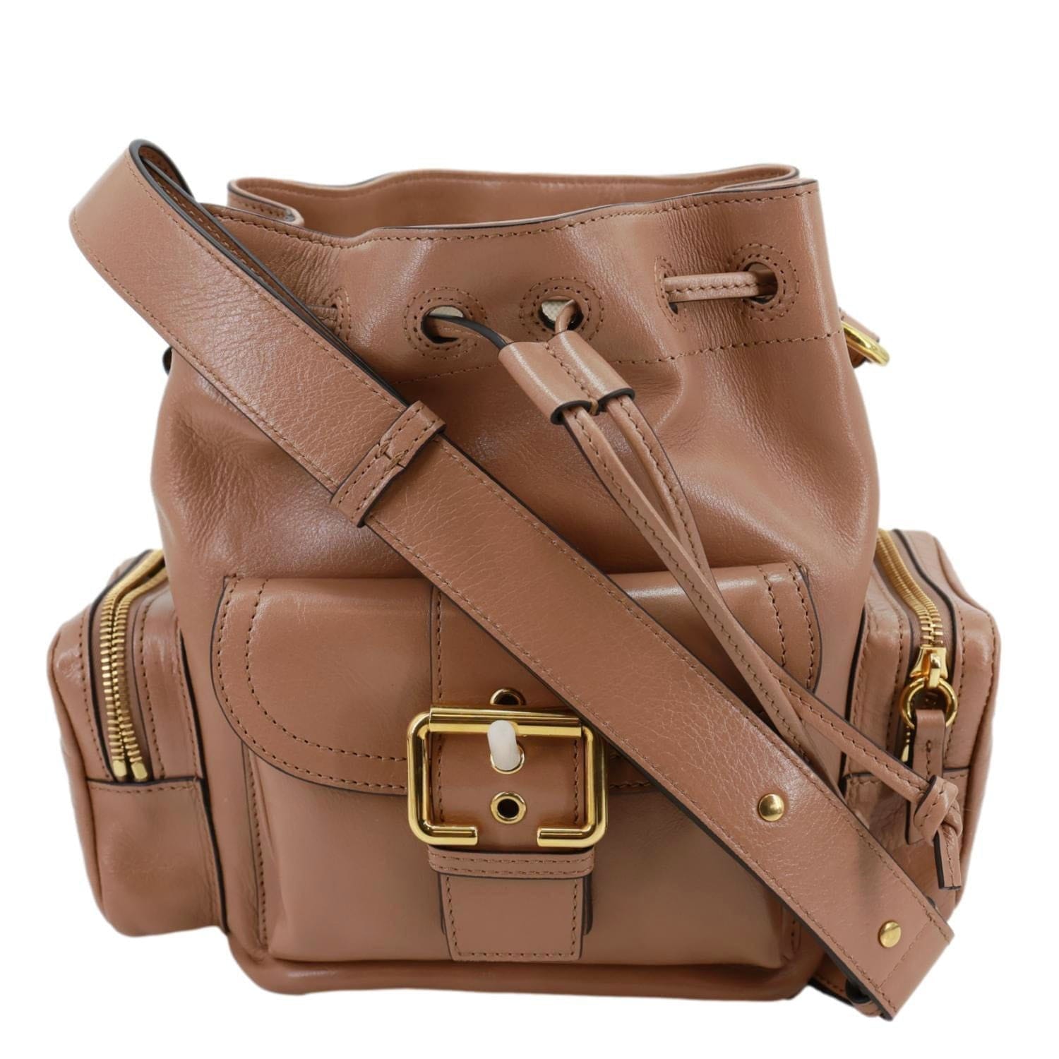 CHLOE Camera Bucket Smooth Leather Shoulder Bag Peach