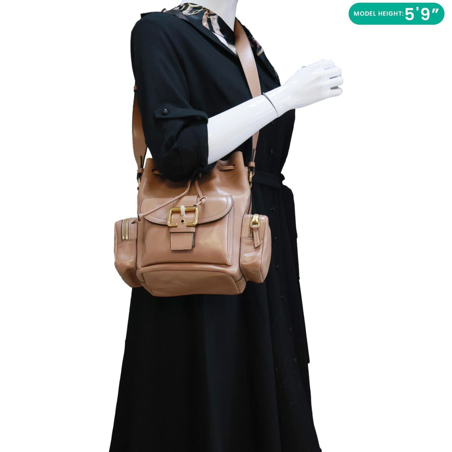 CHLOE Camera Bucket Smooth Leather Shoulder Bag Peach
